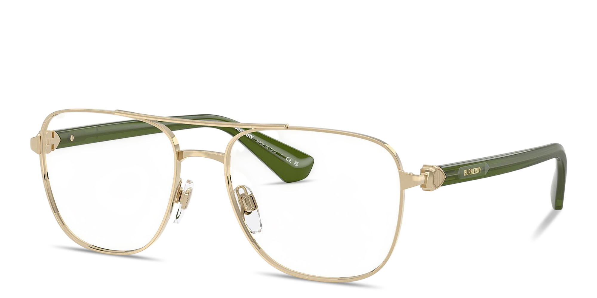 Shop BURBERRY Logo Lettering Aviator Eyeglasses in Gold online.