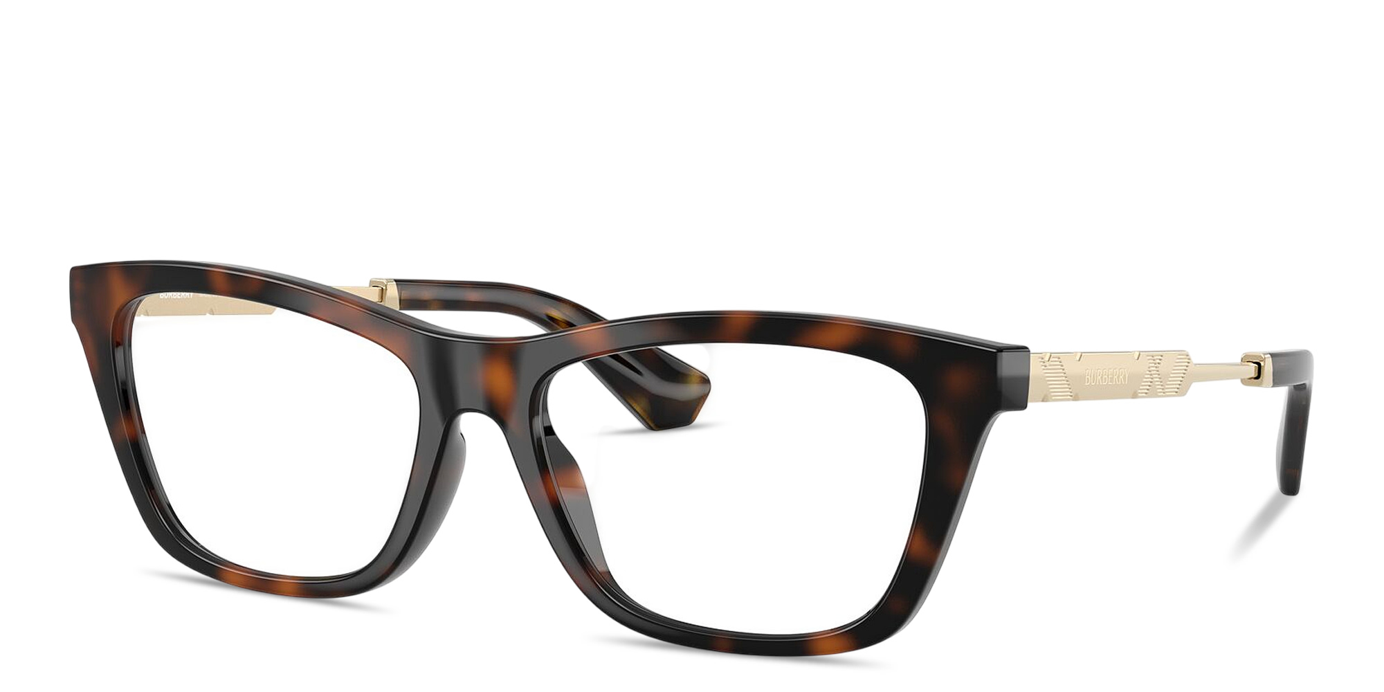 Shop BURBERRY Engraved Logo Rectangle Eyeglasses in Dark Havana online.