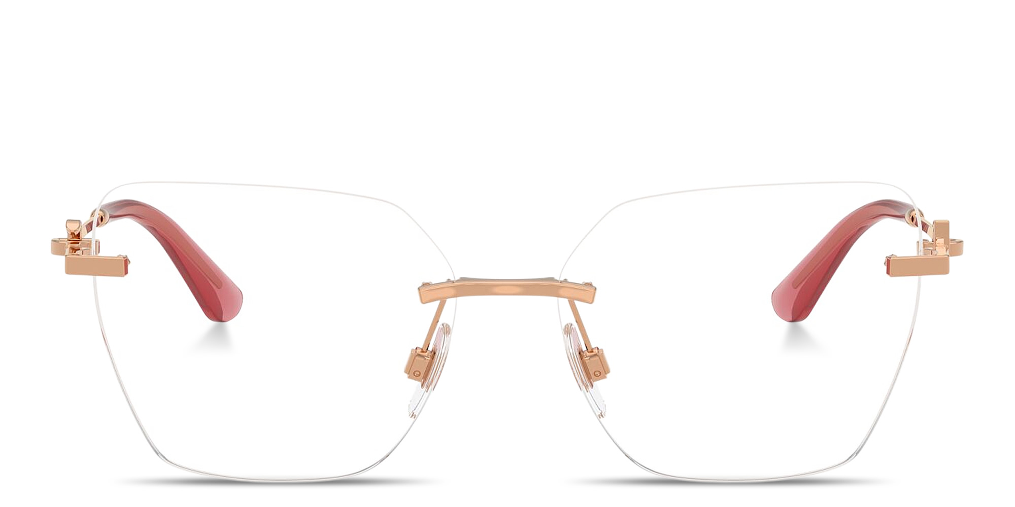 Shop Dolce & Gabbana DG Rimless Wide Cat-Eye Eyeglasses in Rose Gold online.