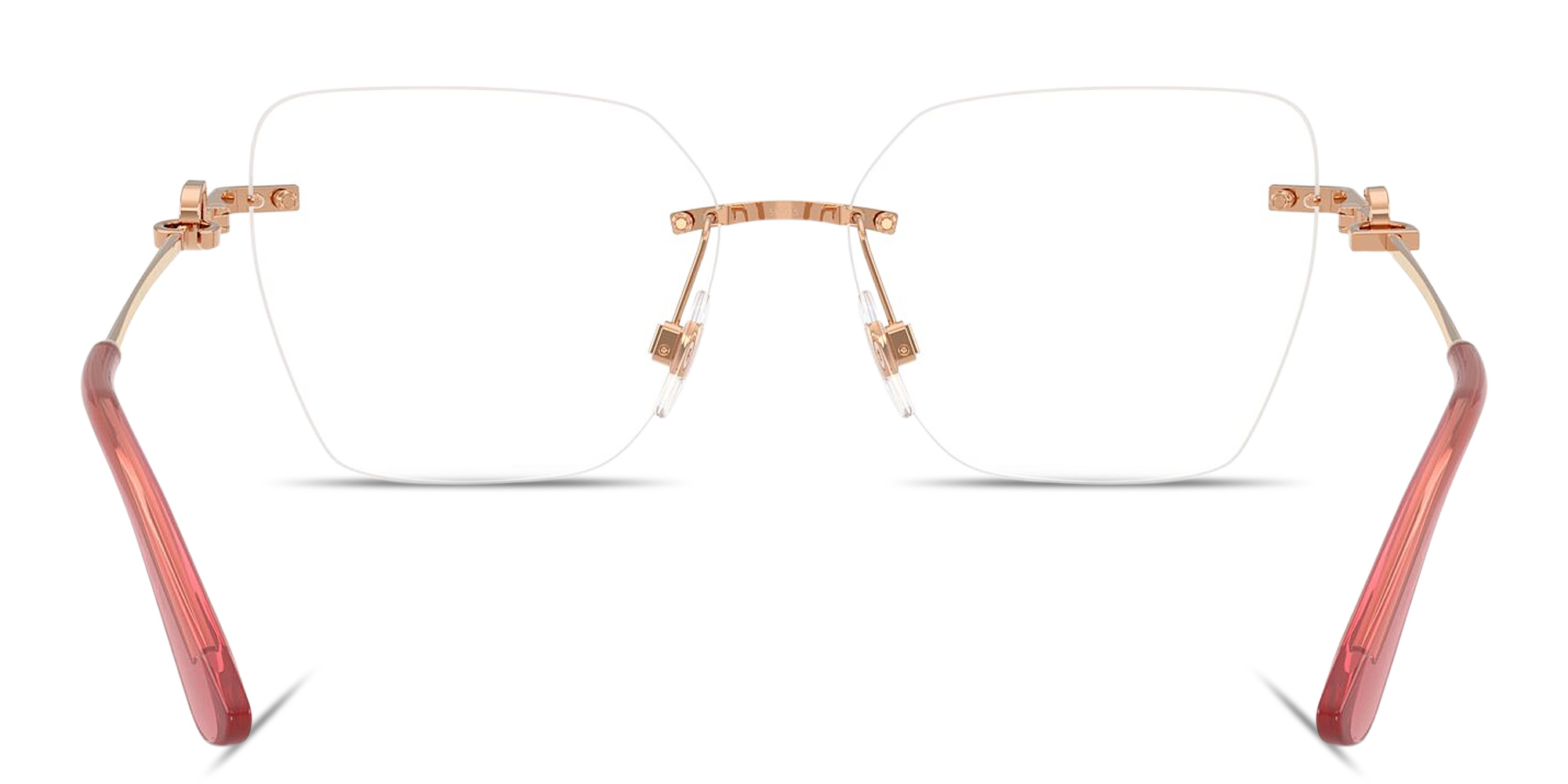 Shop Dolce & Gabbana DG Rimless Wide Cat-Eye Eyeglasses in Rose Gold online.