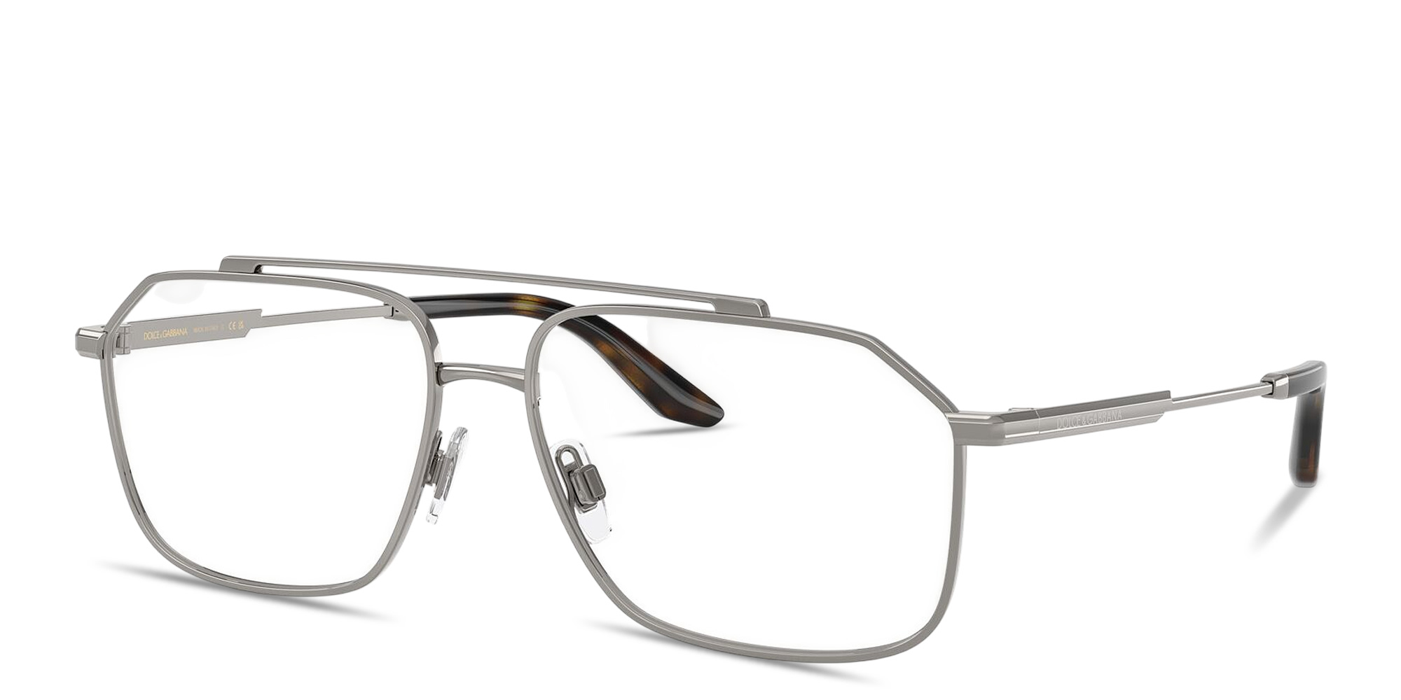 Shop Dolce & Gabbana Engraved Logo Wide Pilot Eyeglasses in Gunmetal online.