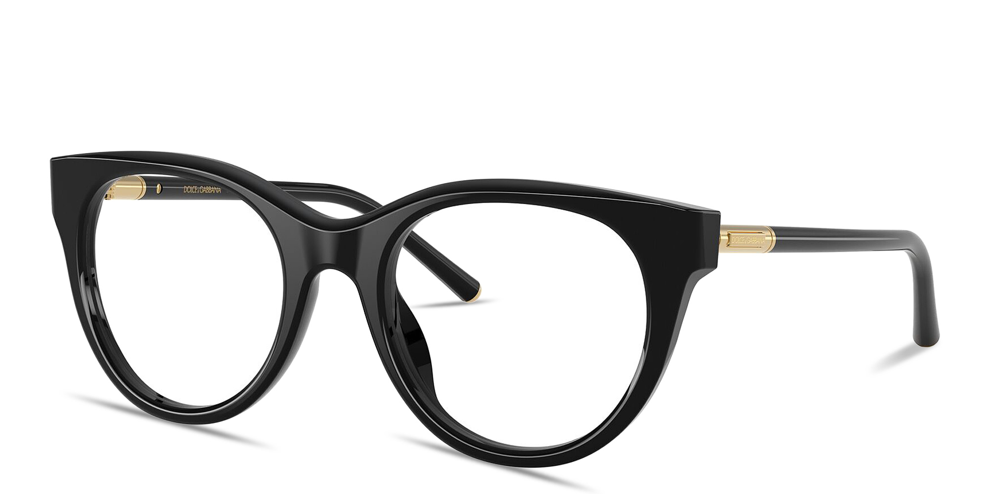 Shop Dolce & Gabbana Engraved Logo Round Eyeglasses in Black online.