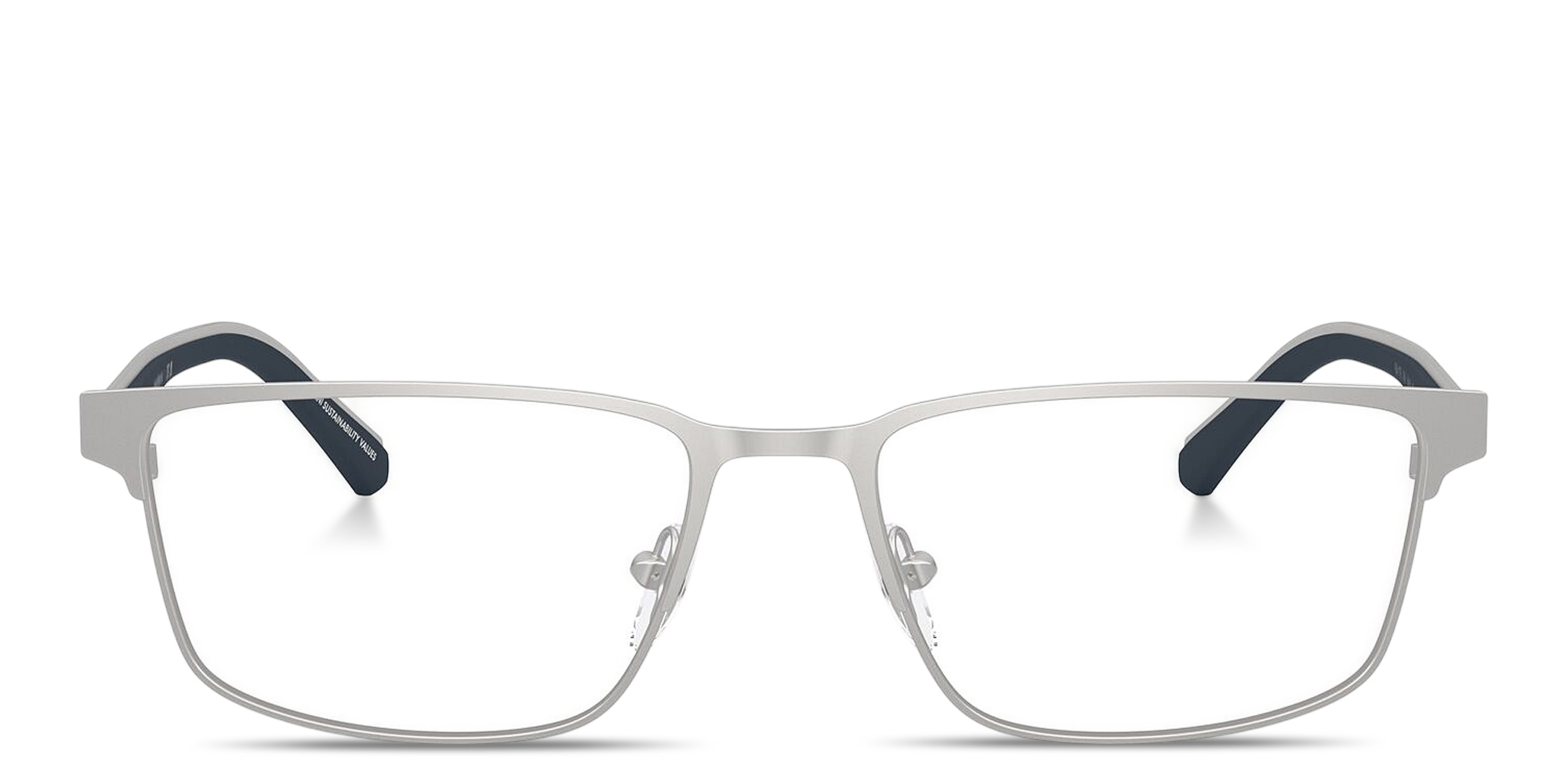 Shop Emporio Armani Eagle Logo Rectangle Eyeglasses in Matte Silver online.