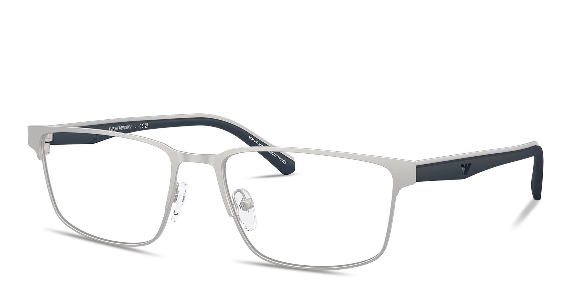 Shop Emporio Armani Eagle Logo Rectangle Eyeglasses in Matte Silver online.