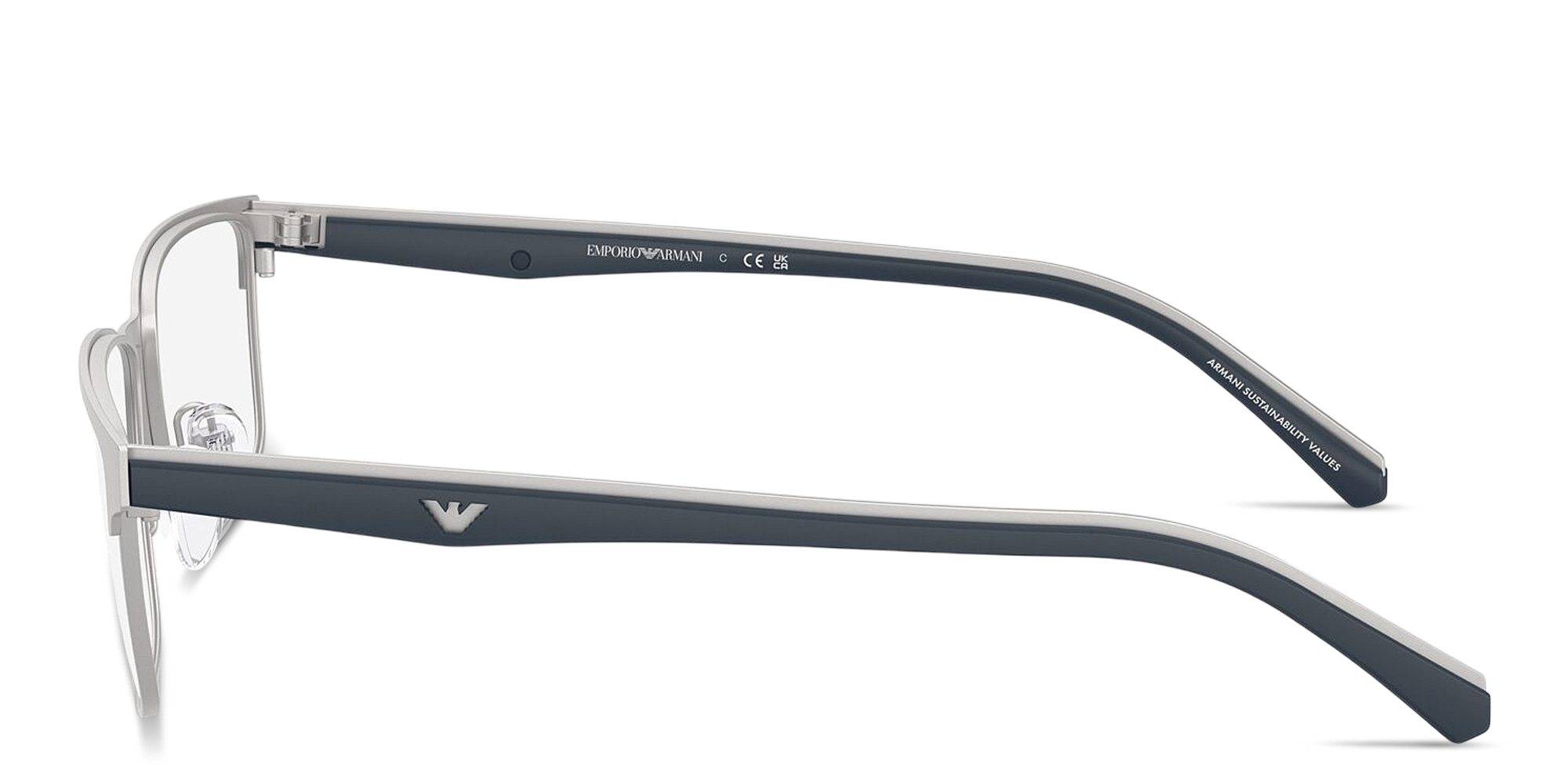 Shop Emporio Armani Eagle Logo Rectangle Eyeglasses in Matte Silver online.