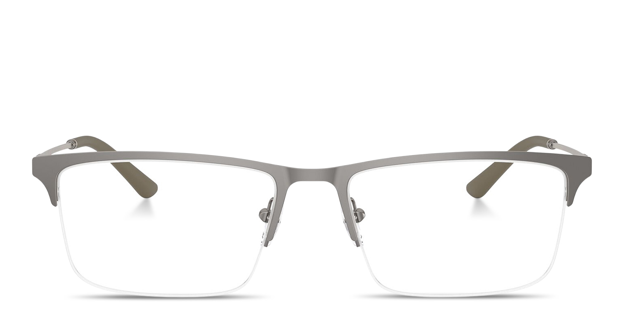 Shop Emporio Armani Eagle Logo Half-Rim Wide Rectangle Eyeglasses in Matte Grey online.