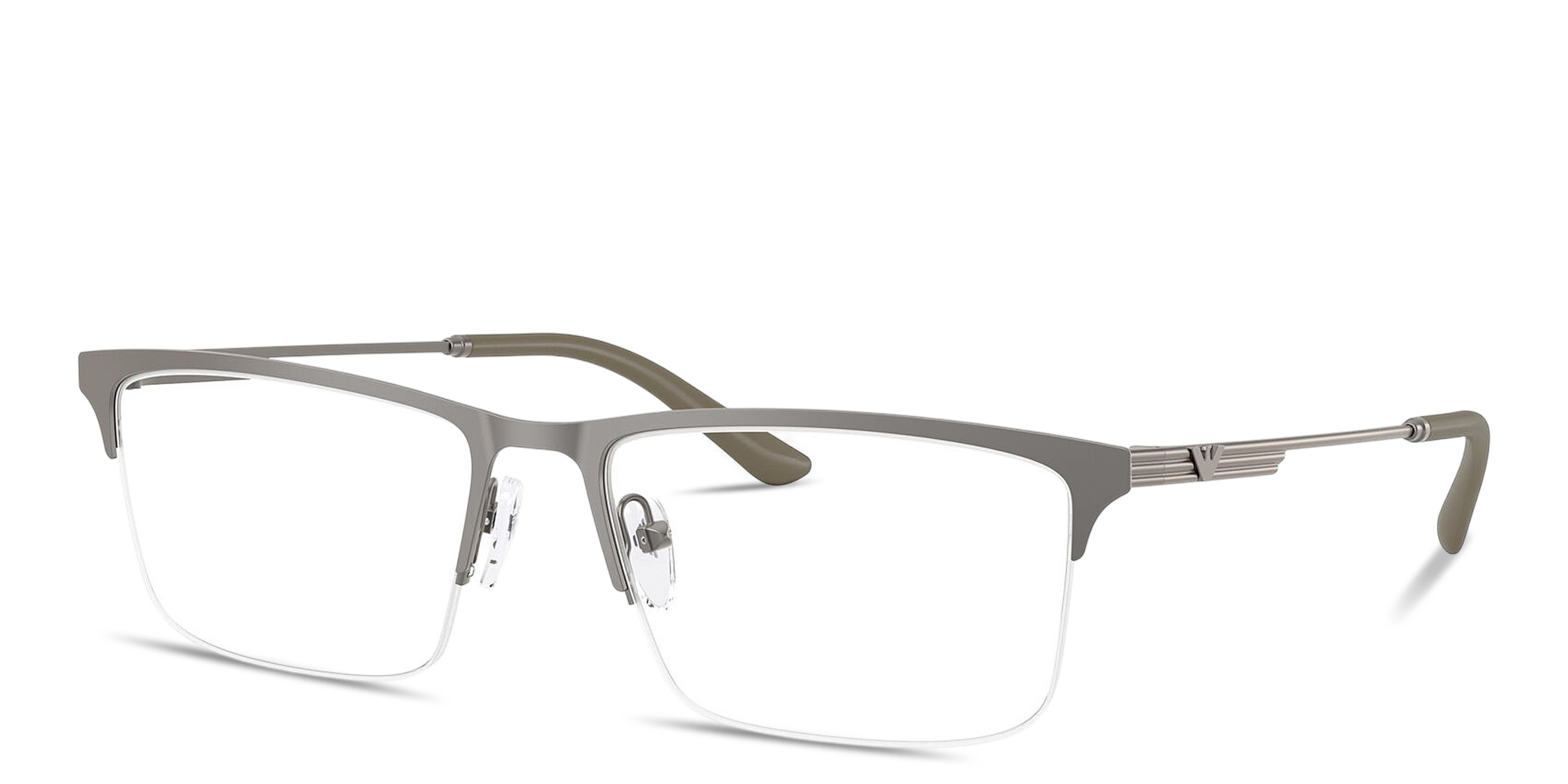 Shop Emporio Armani Eagle Logo Half-Rim Wide Rectangle Eyeglasses in Matte Grey online.