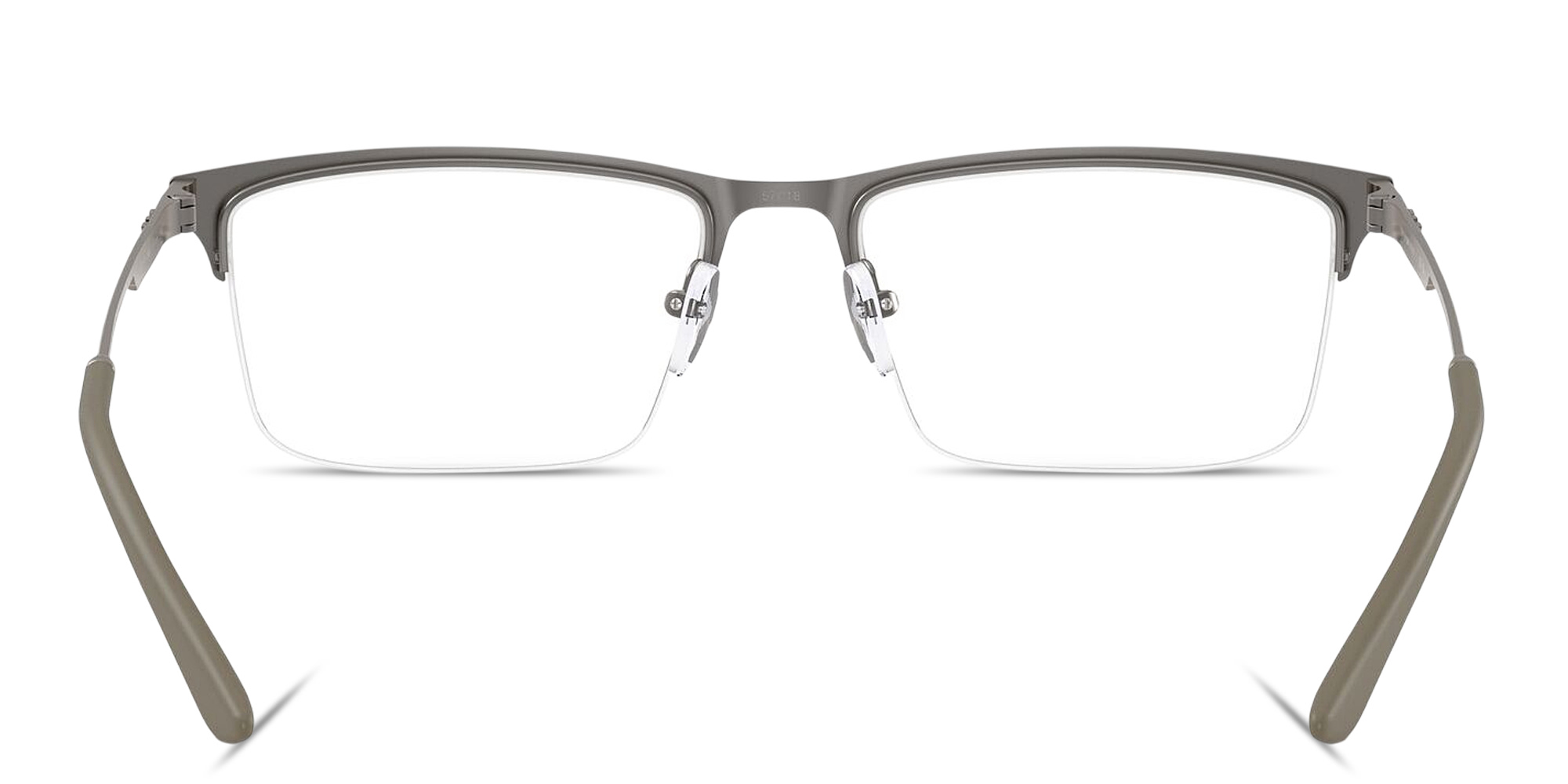 Shop Emporio Armani Eagle Logo Half-Rim Wide Rectangle Eyeglasses in Matte Grey online.