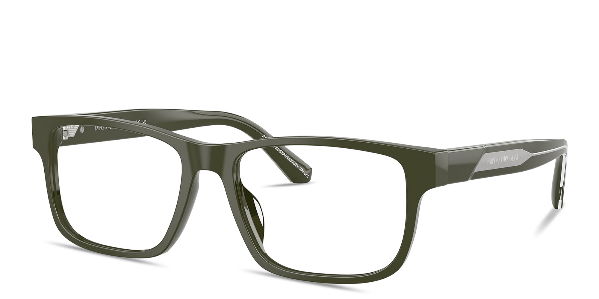 Shop Emporio Armani Logo Signature Rectangle Eyeglasses in Green online.