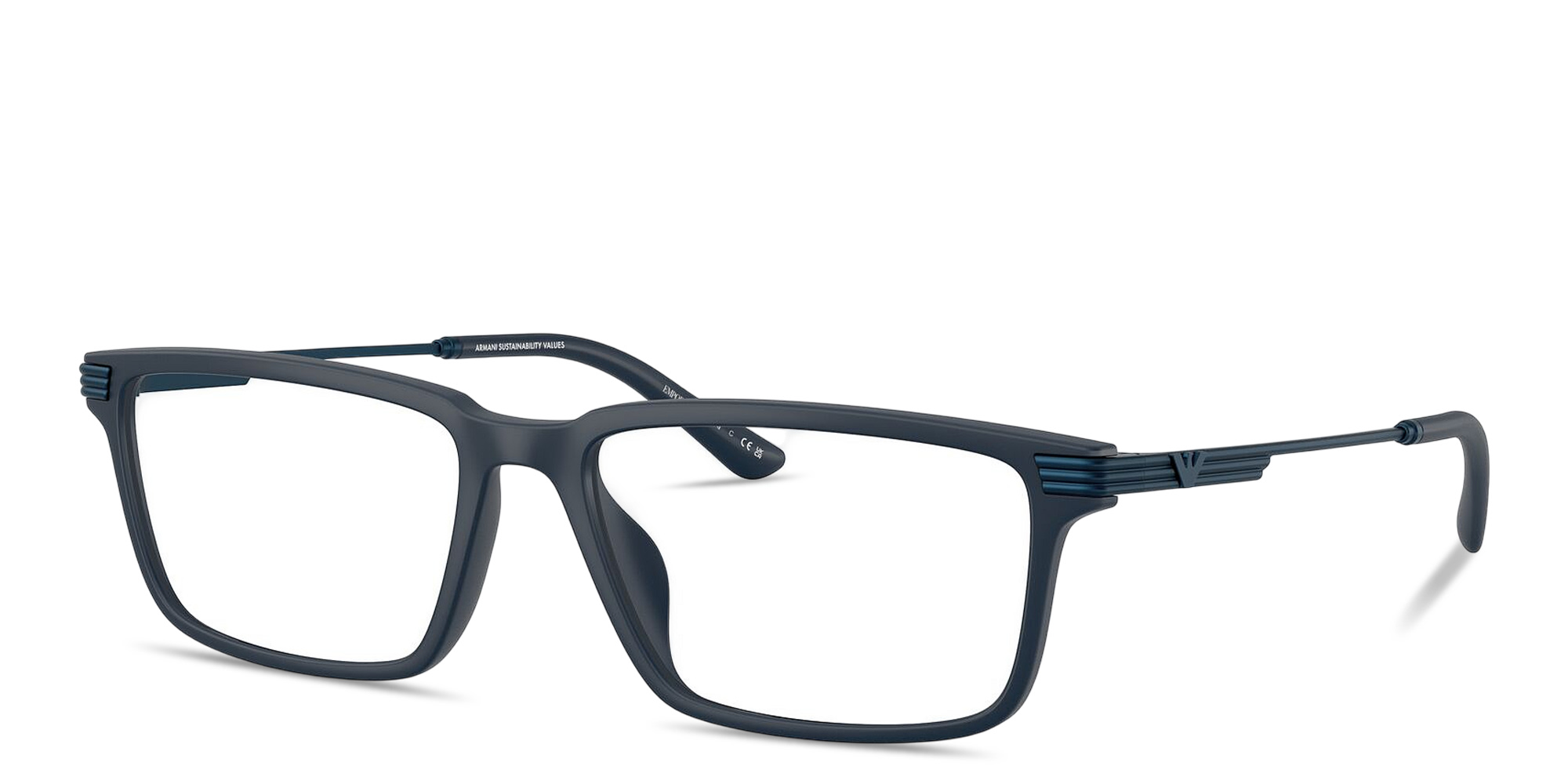 Emporio Armani Eagle Logo Wide Rectangle Eyeglasses in Matte Blue – Product Photo 2