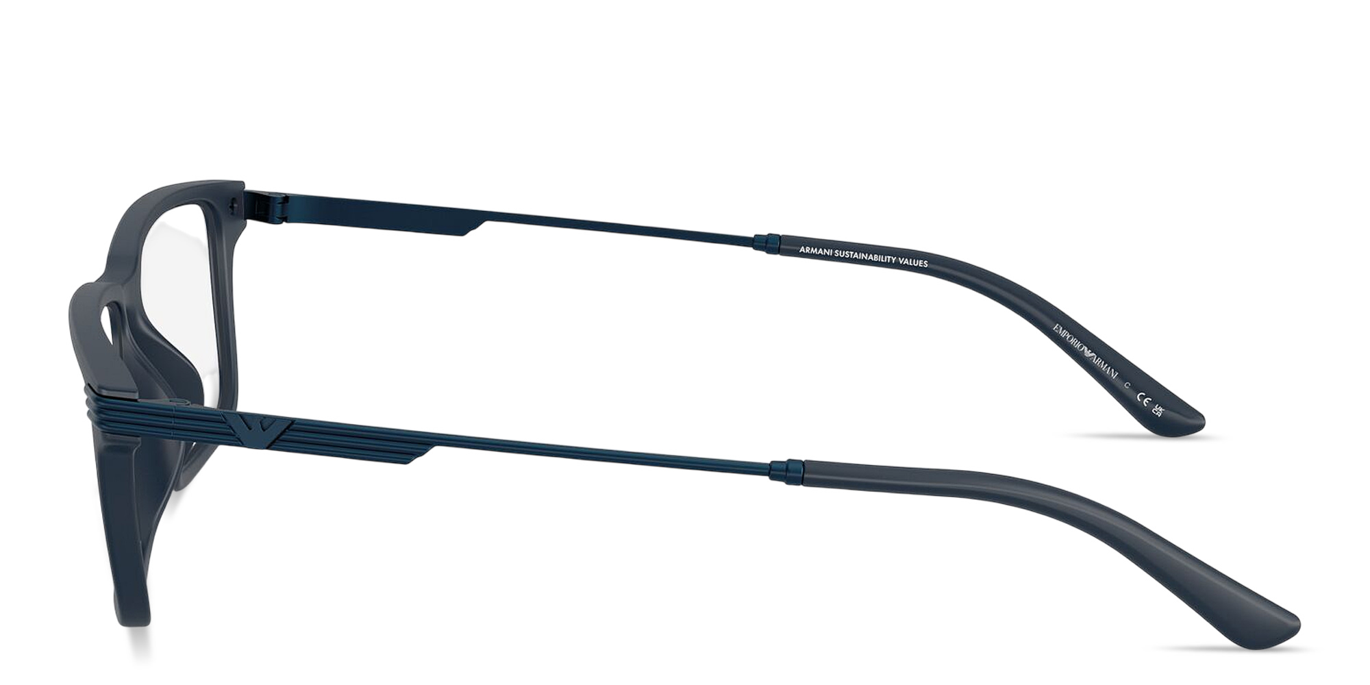 Emporio Armani Eagle Logo Wide Rectangle Eyeglasses in Matte Blue – Product Photo 3