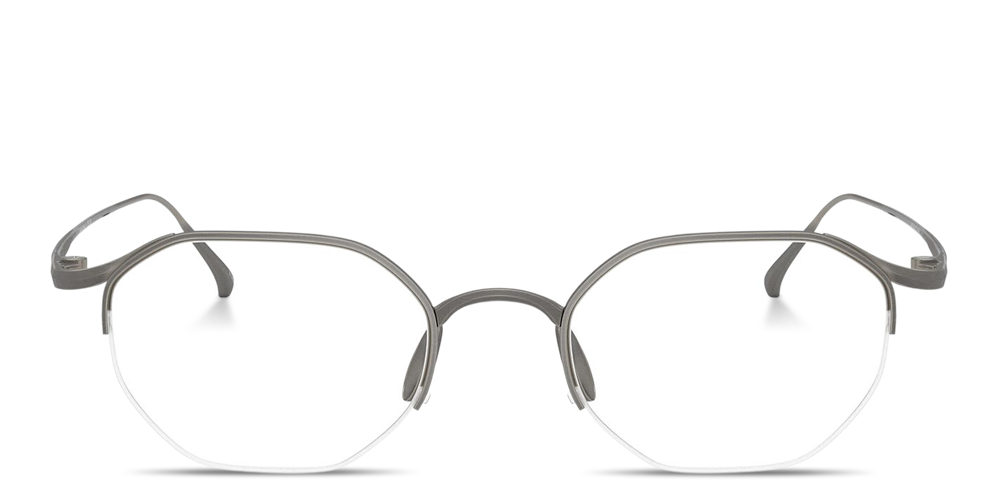 Shop GIORGIO ARMANI Logo Signature Half-Rim Irregular Eyeglasses in Matte Gunmetal online.