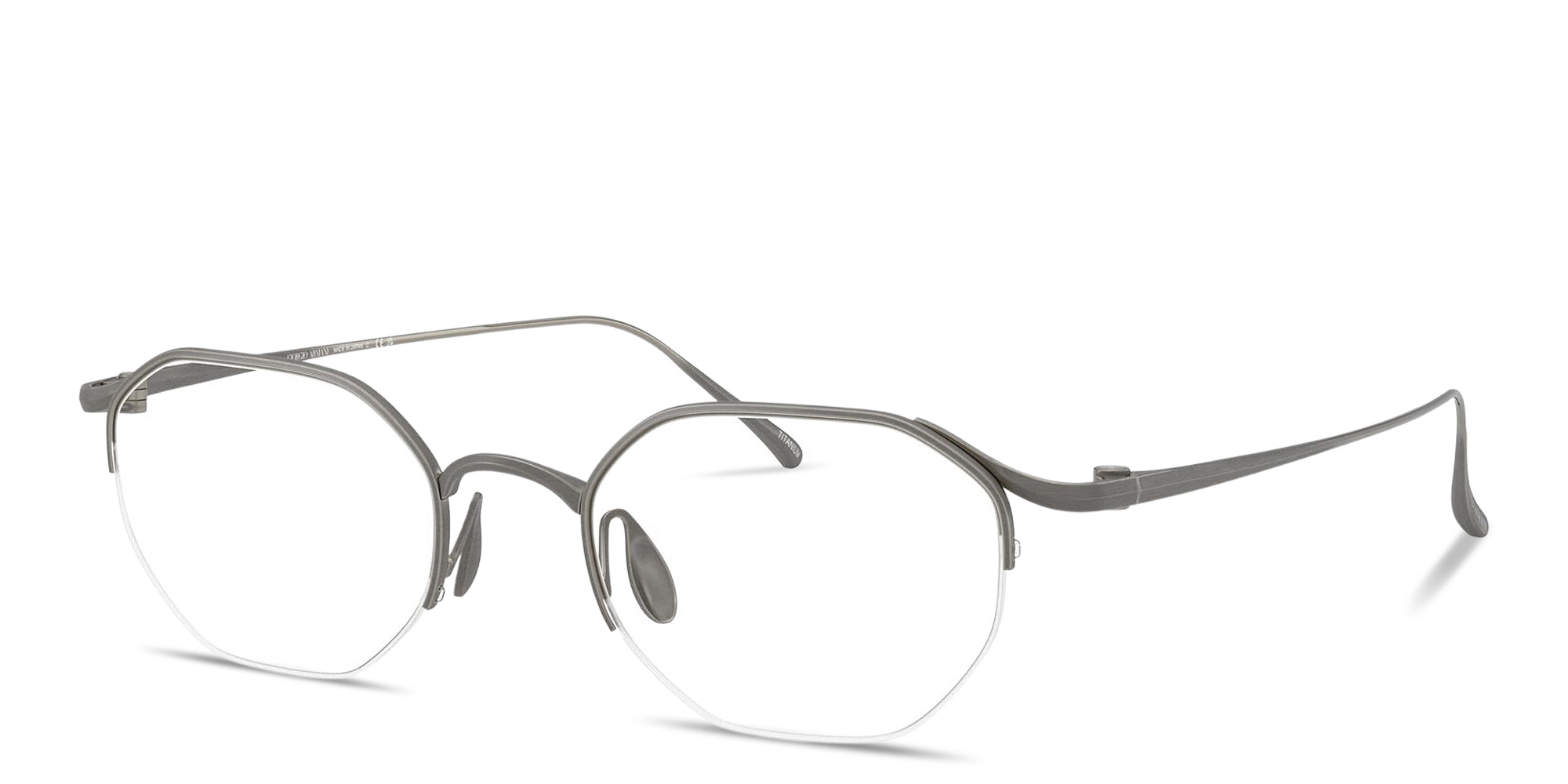 Shop GIORGIO ARMANI Logo Signature Half-Rim Irregular Eyeglasses in Matte Gunmetal online.