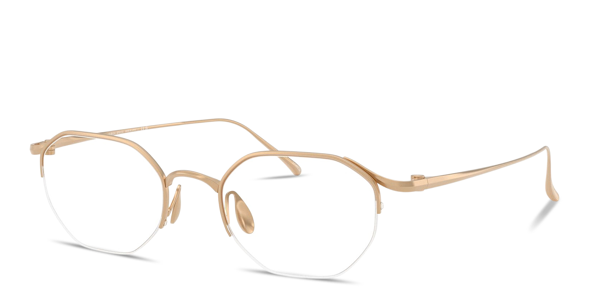 GIORGIO ARMANI Logo Signature Half-Rim Irregular Eyeglasses in Matte Gold – Product Photo 2