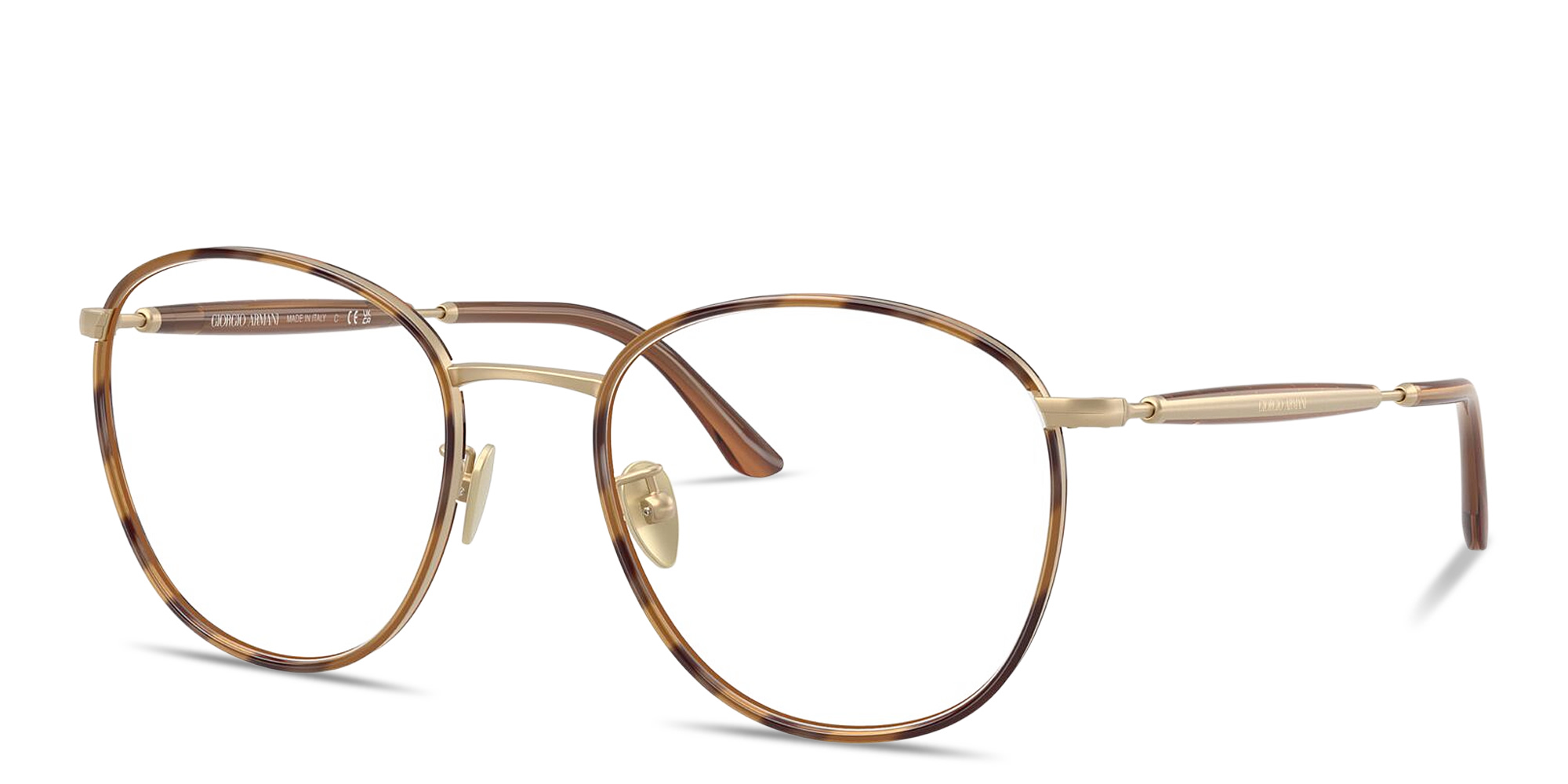 Shop GIORGIO ARMANI Logo Signature Panthos Eyeglasses in Gold online.