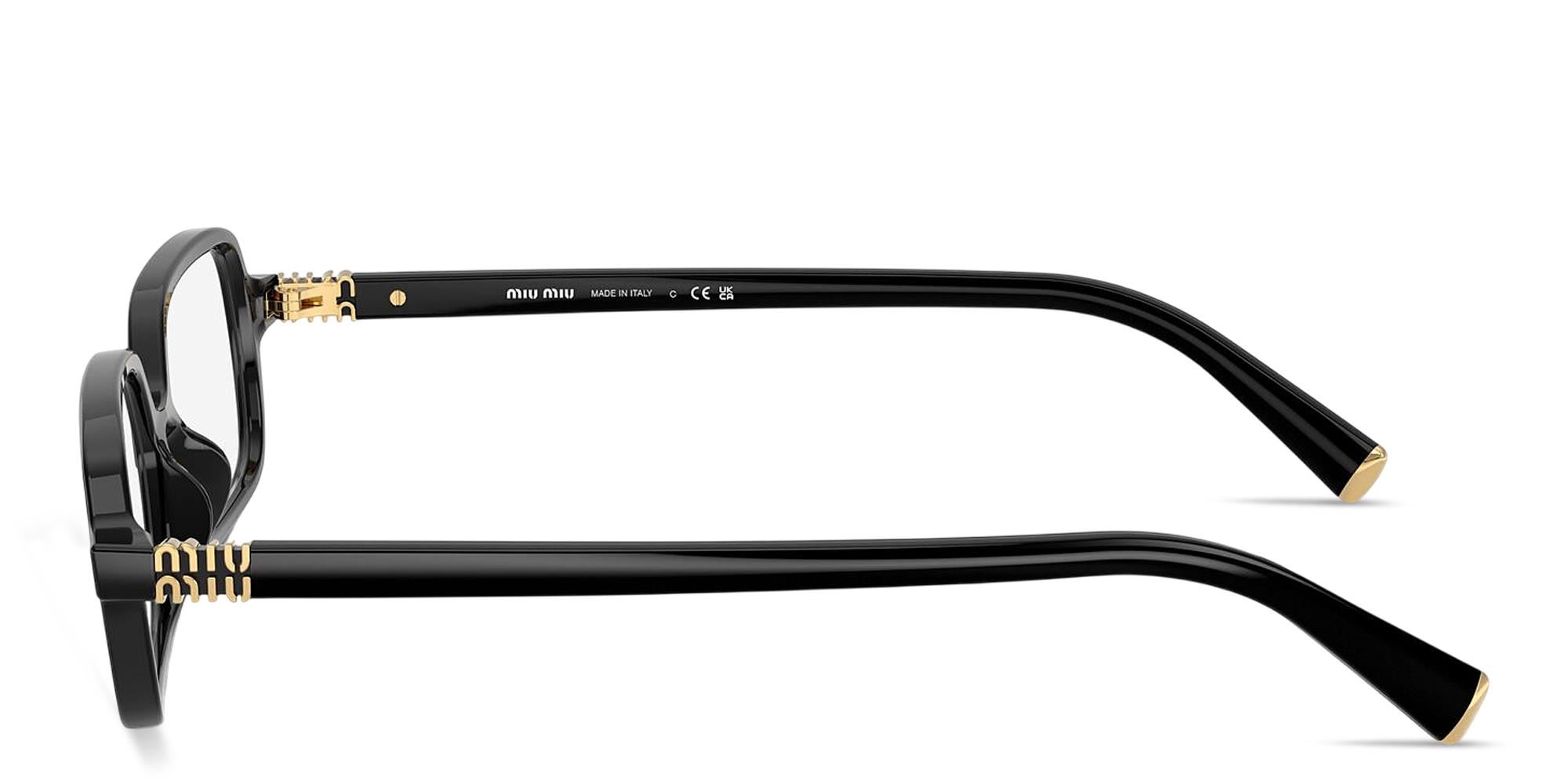 Shop MIU MIU Vertical Logo Rectangle Eyeglasses in Black online.
