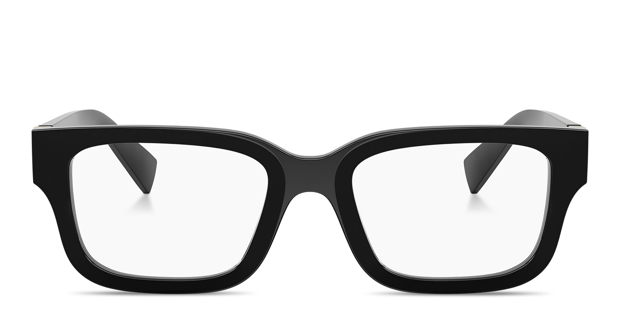 Shop MIU MIU Vertical Logo Square Eyeglasses in Black online.