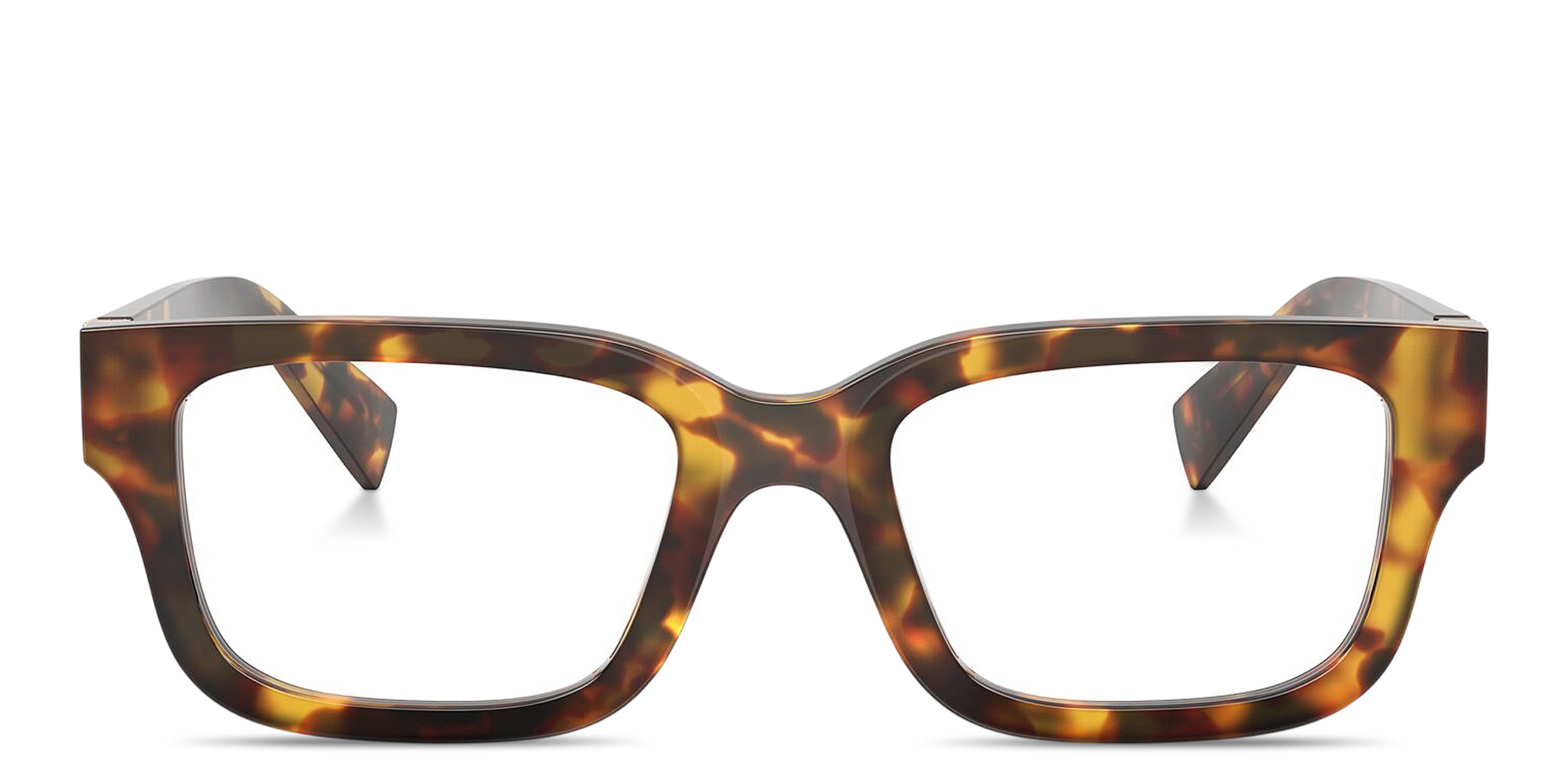Shop MIU MIU Vertical Logo Square Eyeglasses in Honey Havana online.