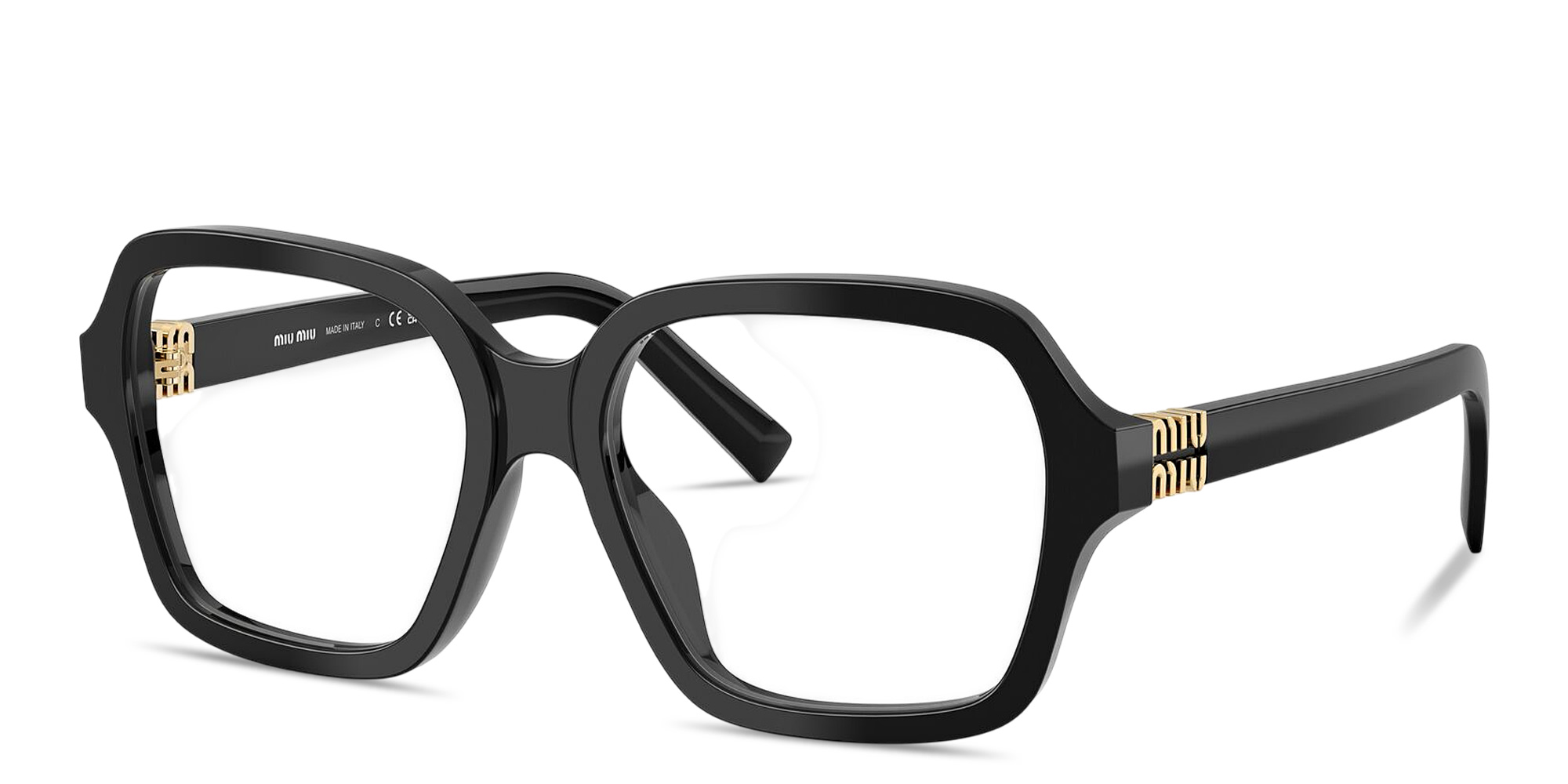 Shop MIU MIU Vertical Logo Oversized Square Eyeglasses in Black online.