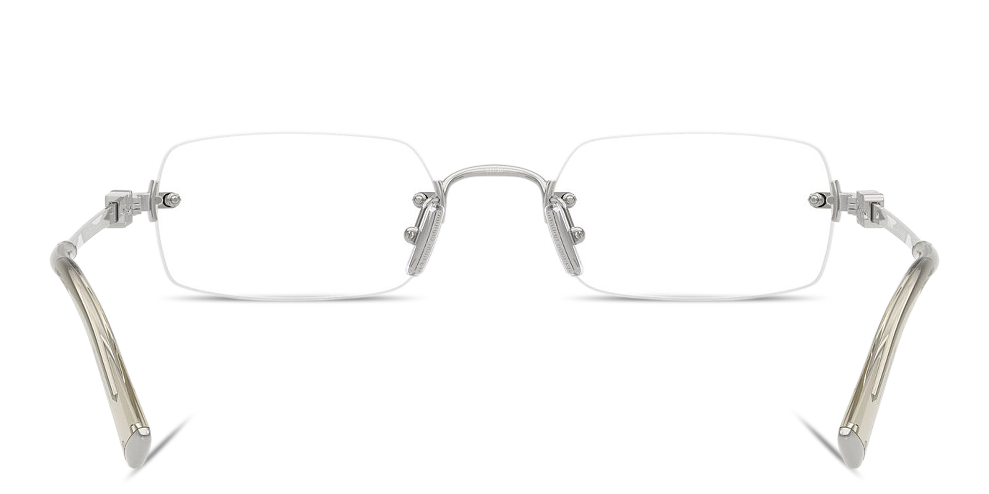 Shop MIU MIU Vertical Logo Rimless Rectangle Eyeglasses in Silver online.