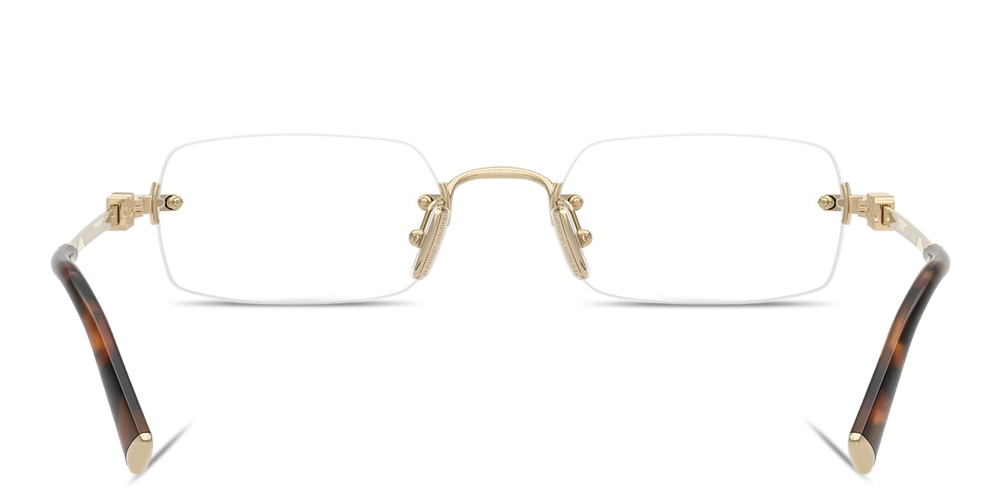 Shop MIU MIU Vertical Logo Rimless Rectangle Eyeglasses in Gold online.
