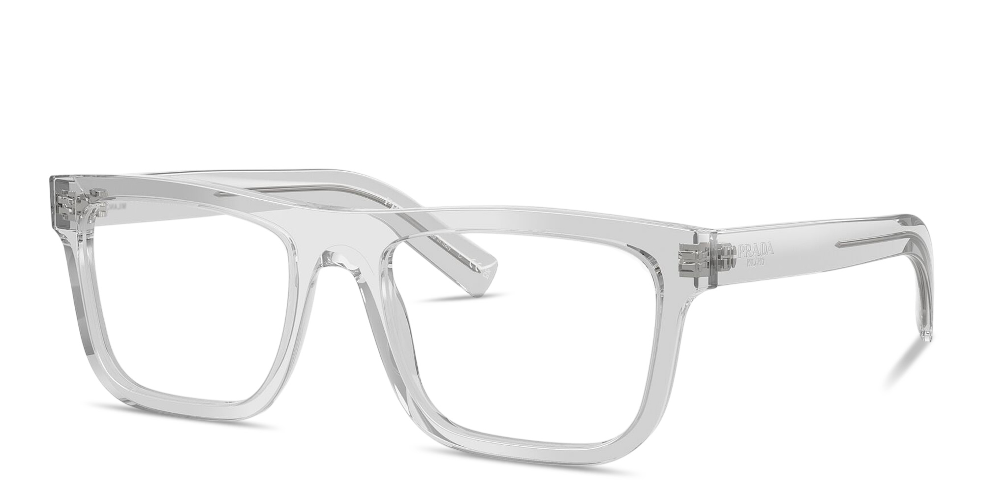 Shop PRADA Logo Signature Pillow Eyeglasses in Crystal Grey online.