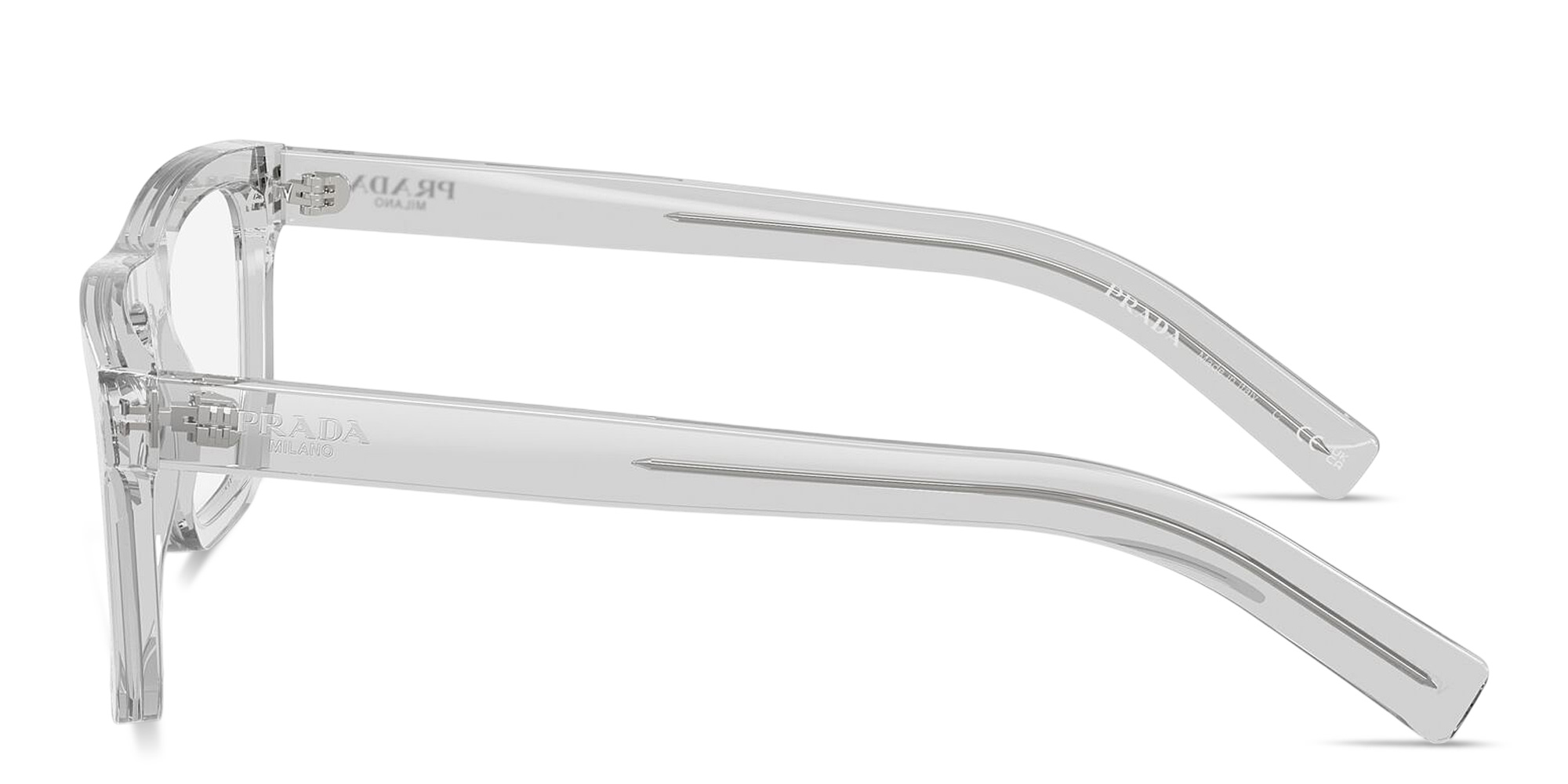 Shop PRADA Logo Signature Pillow Eyeglasses in Crystal Grey online.