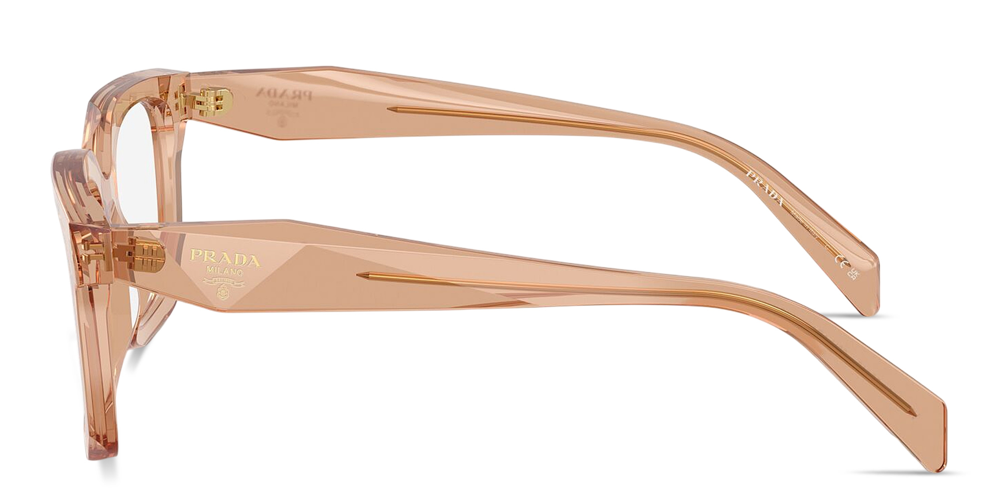 Shop PRADA Logo Signature Square Eyeglasses in Transparent Chocolate online.