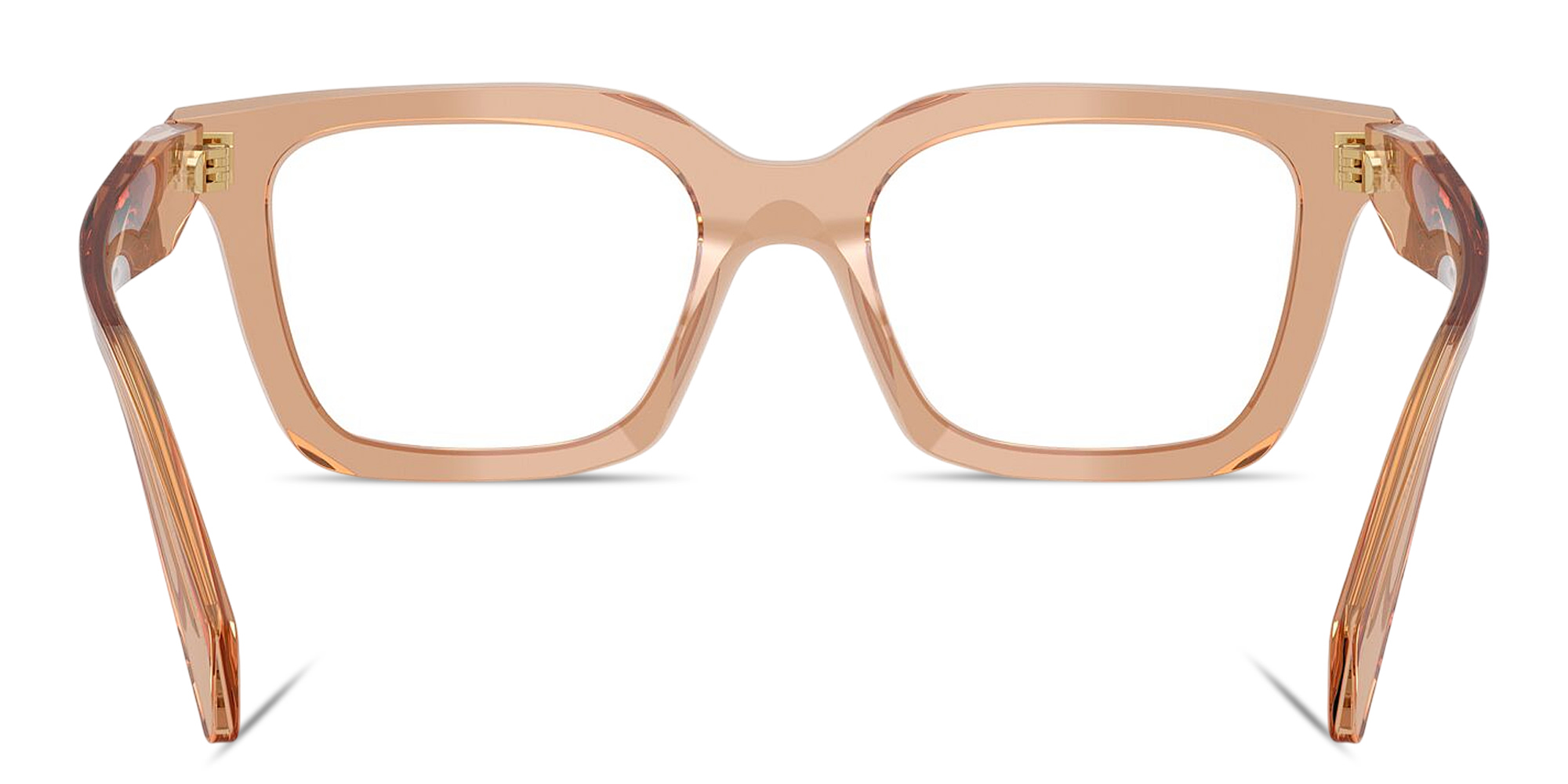 Shop PRADA Logo Signature Square Eyeglasses in Transparent Chocolate online.