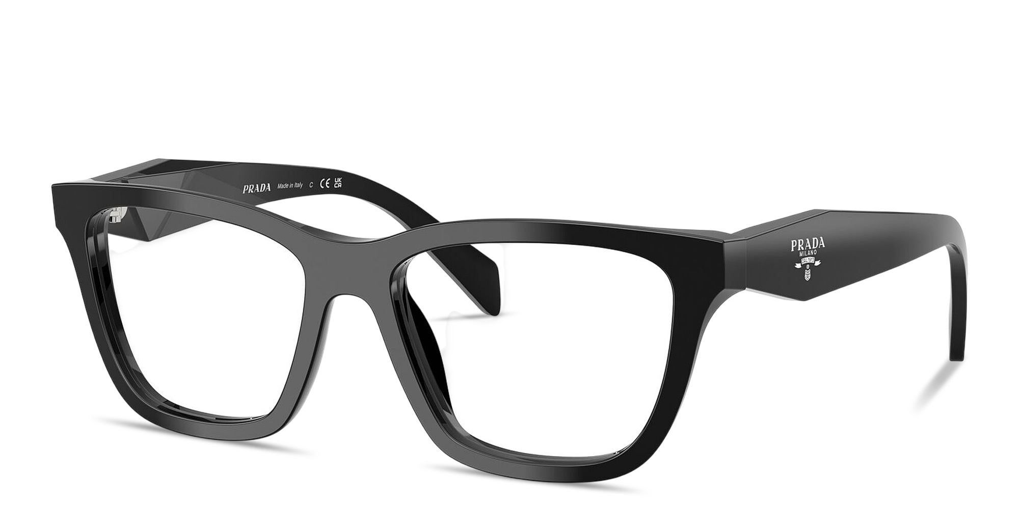 Shop PRADA Logo Signature Butterfly Eyeglasses in Black online.