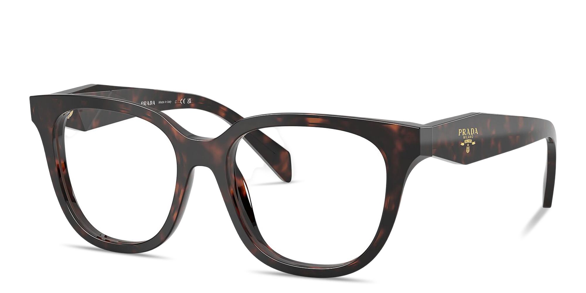 Shop PRADA Logo Signature Butterfly Eyeglasses in Tortoise online.