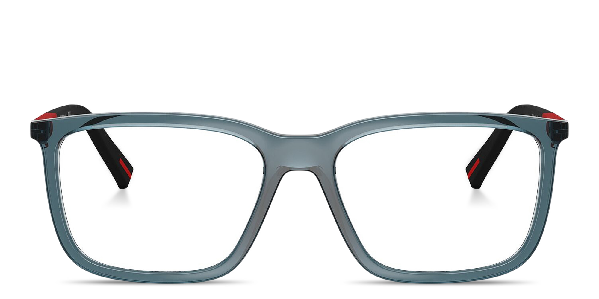 Shop Prada Linea Rossa Logo Signature Pillow Eyeglasses in Transparent Blue online.