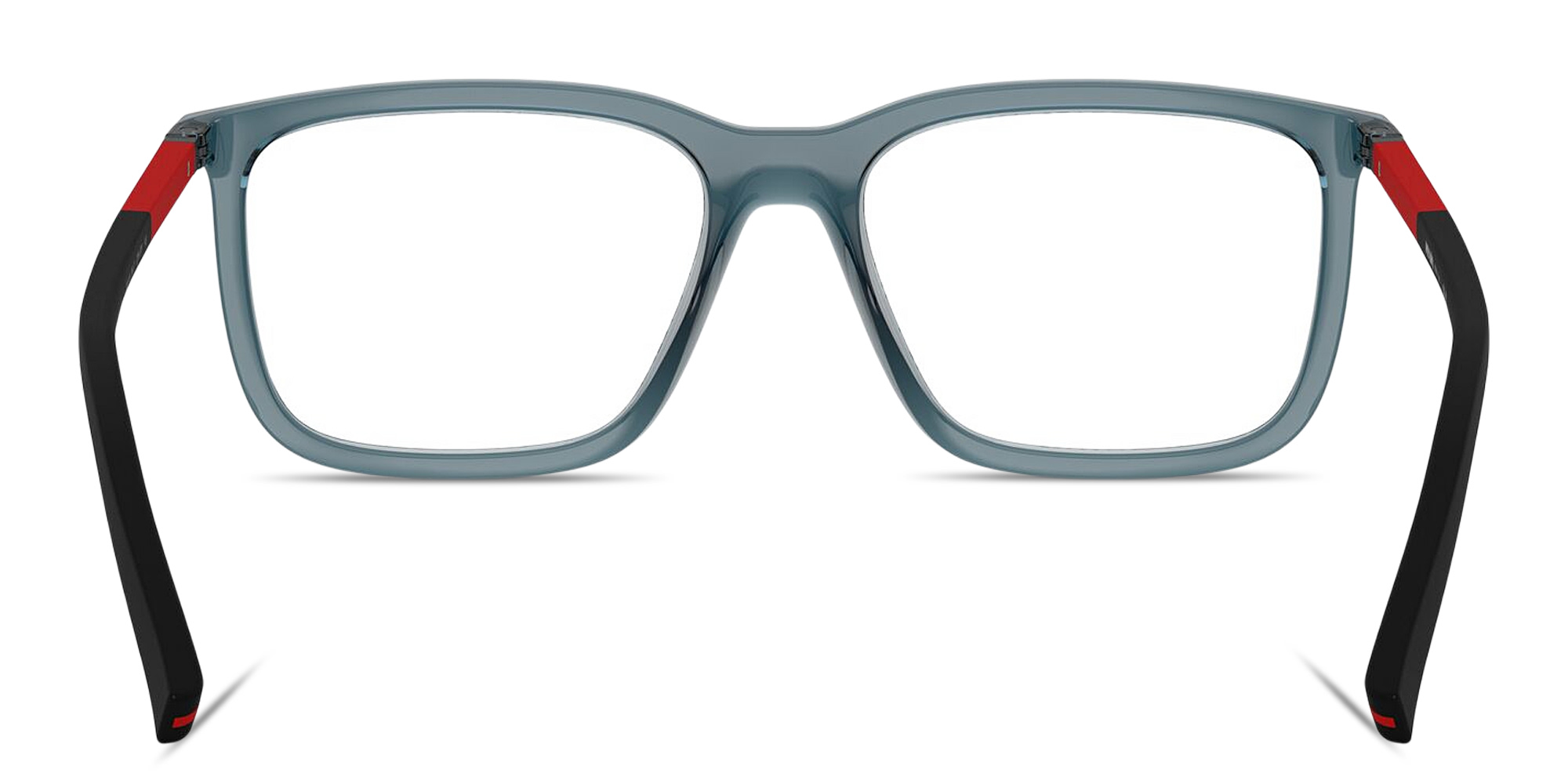 Shop Prada Linea Rossa Logo Signature Pillow Eyeglasses in Transparent Blue online.