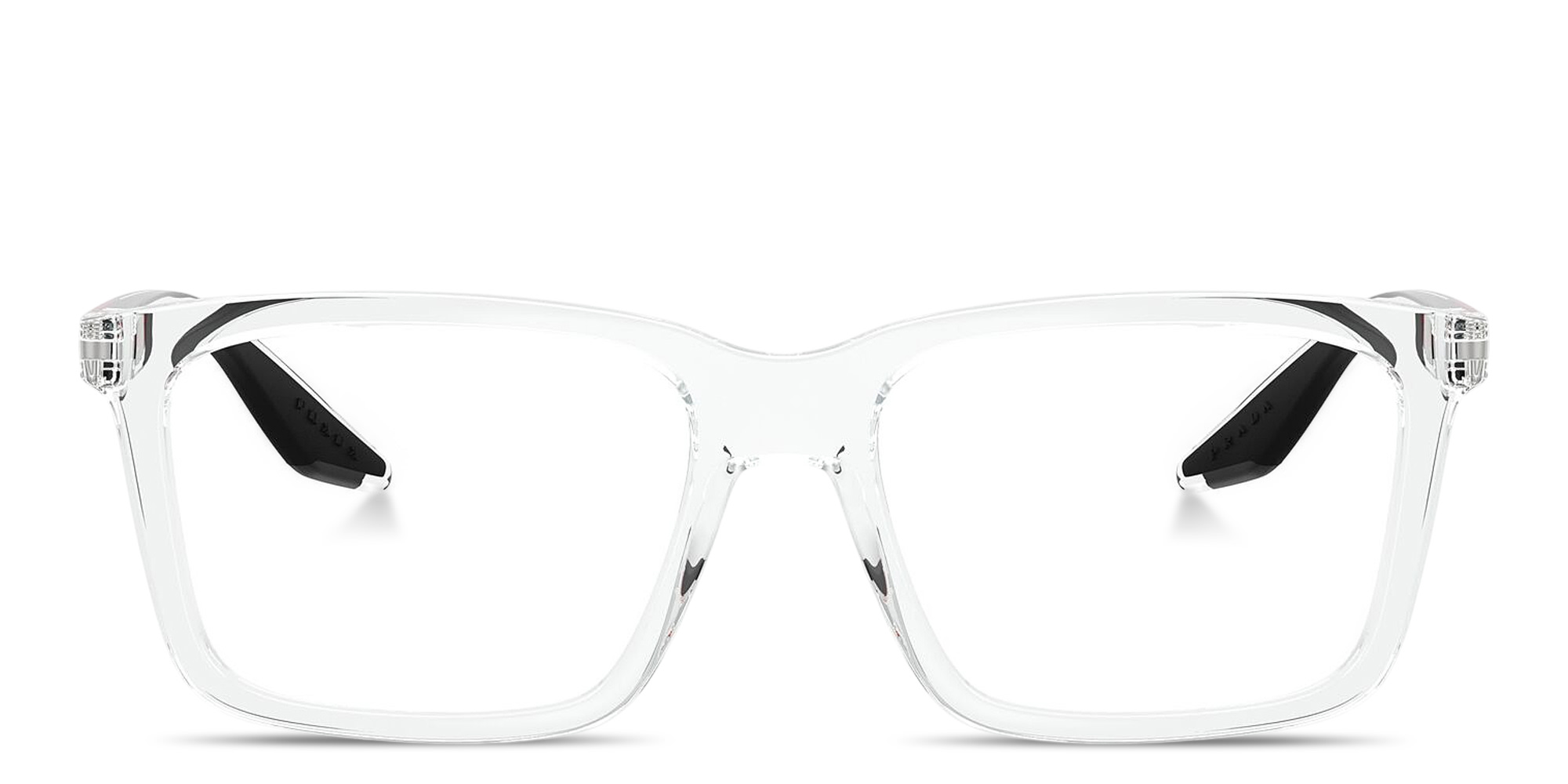 Shop Prada Linea Rossa Logo Signature Wide Rectangle Eyeglasses in Crystal online.