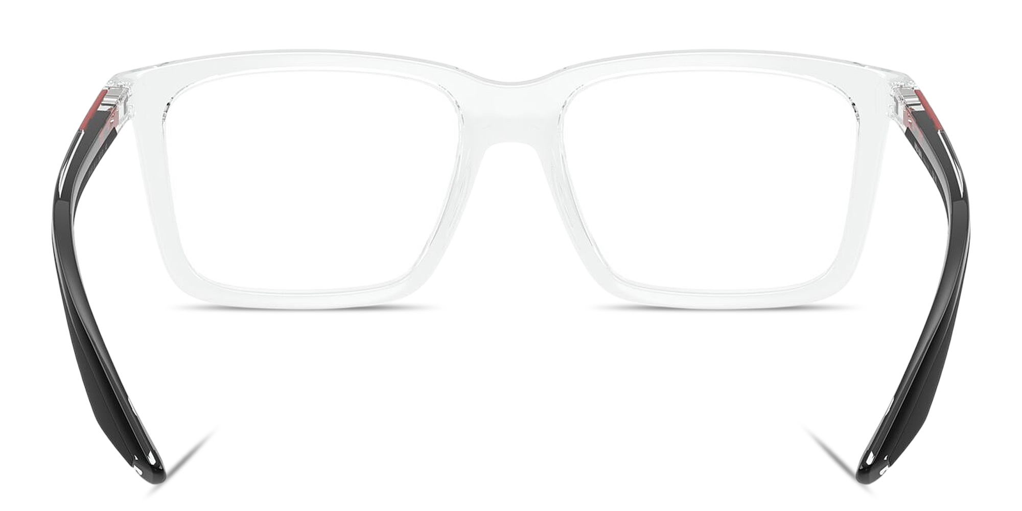 Shop Prada Linea Rossa Logo Signature Wide Rectangle Eyeglasses in Crystal online.
