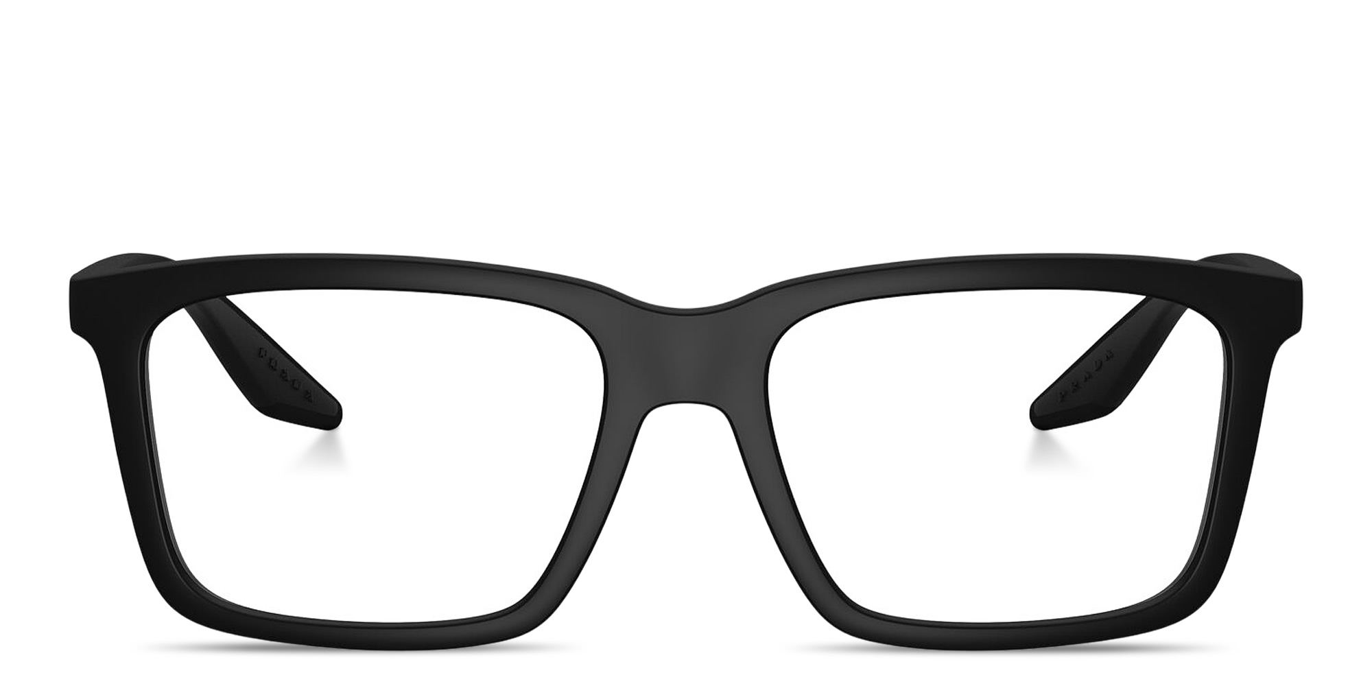 Shop Prada Linea Rossa Logo Signature Wide Rectangle Eyeglasses in Rubber Black online.