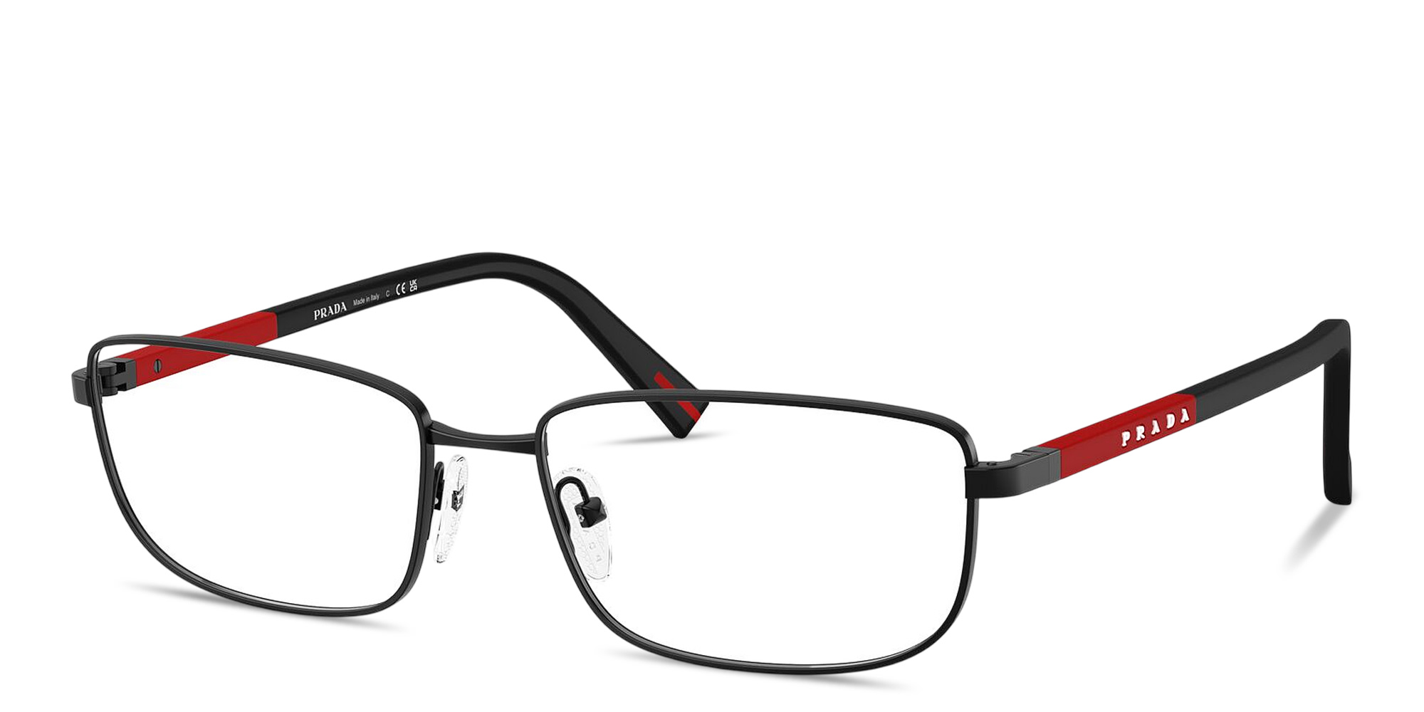 Shop Prada Linea Rossa Logo Signature Wide Pillow Eyeglasses in Matte Black online.