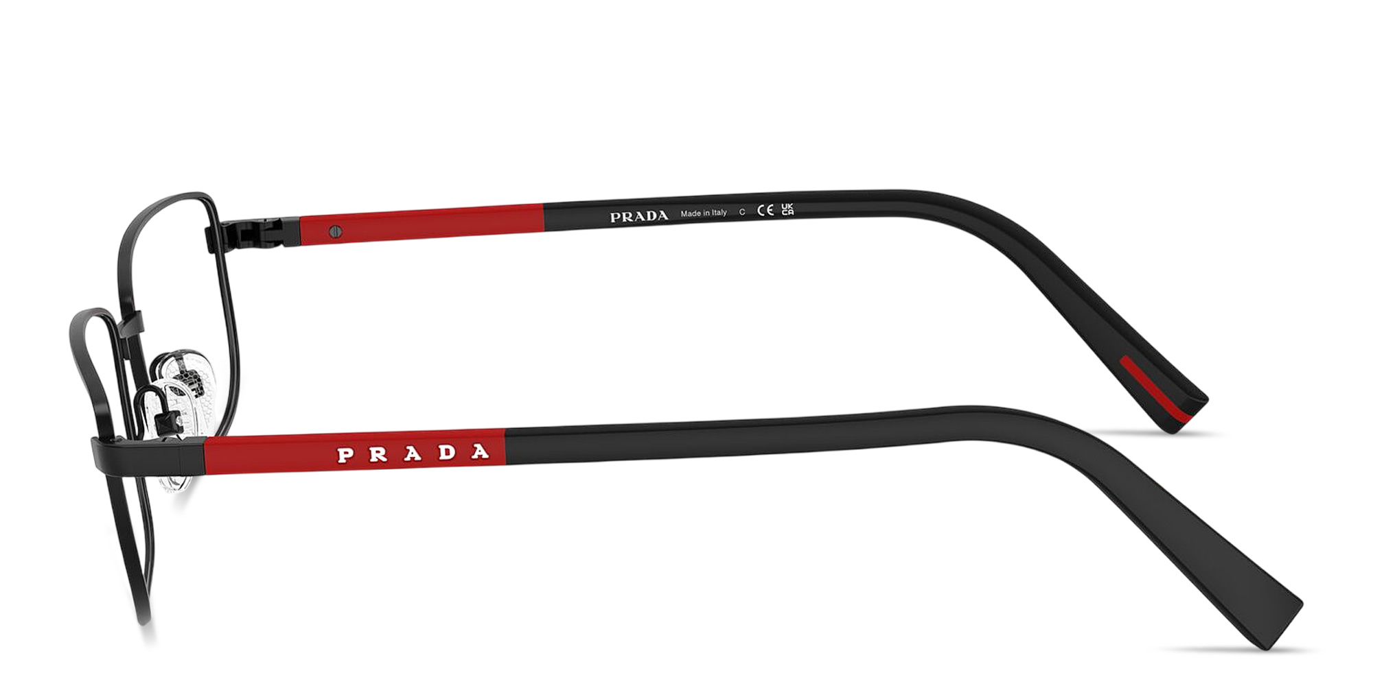 Shop Prada Linea Rossa Logo Signature Wide Pillow Eyeglasses in Matte Black online.