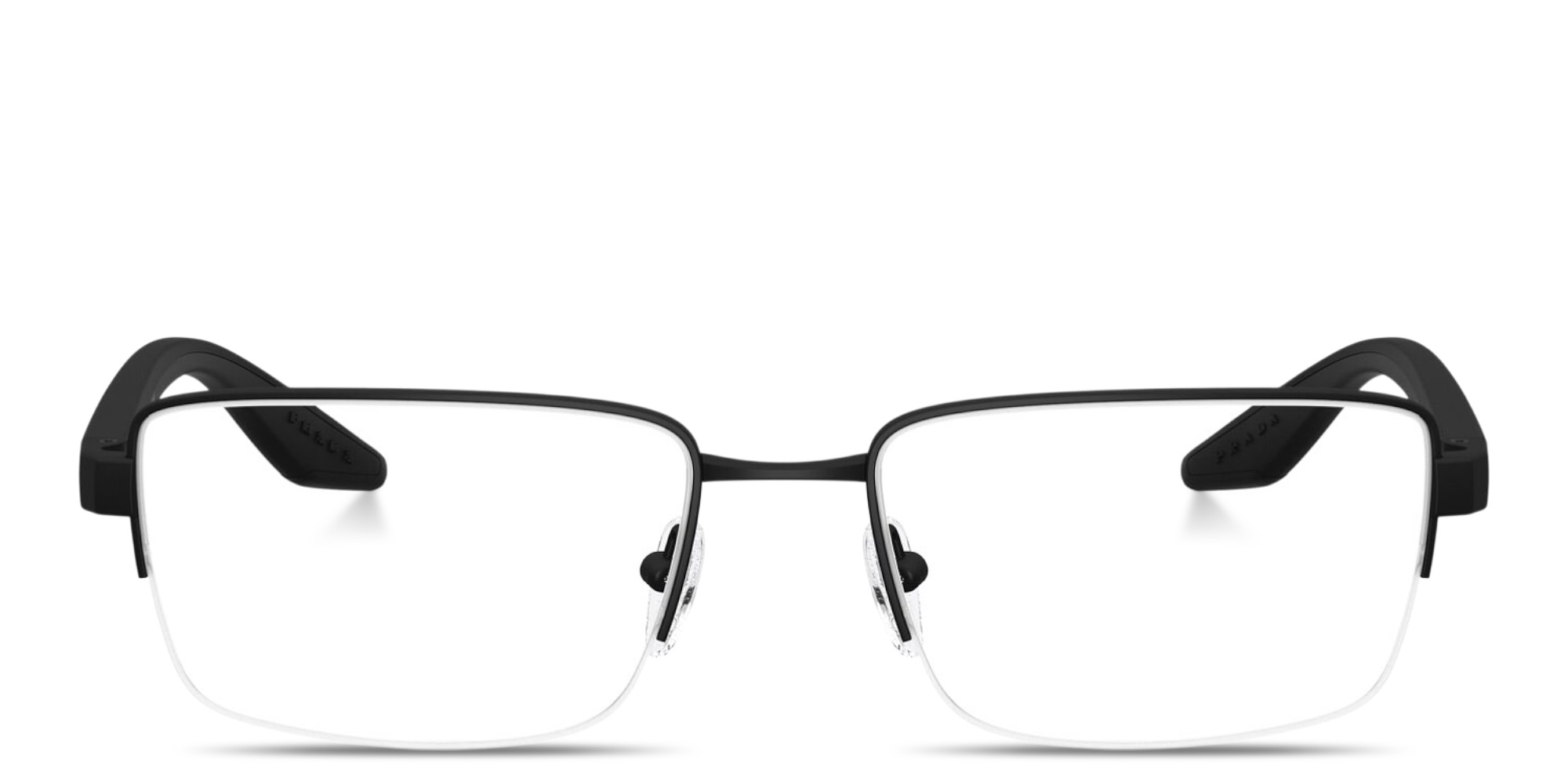 Shop Prada Linea Rossa Logo Signature Half-Rim Wide Pillow Eyeglasses in Matte Black online.