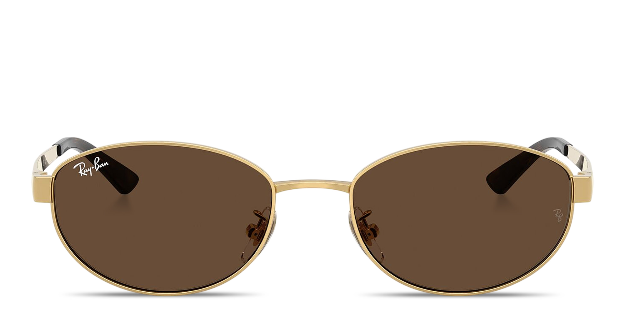 Shop Ray-Ban Engraved Logo Unisex Oval Sunglasses in Arista Gold online.