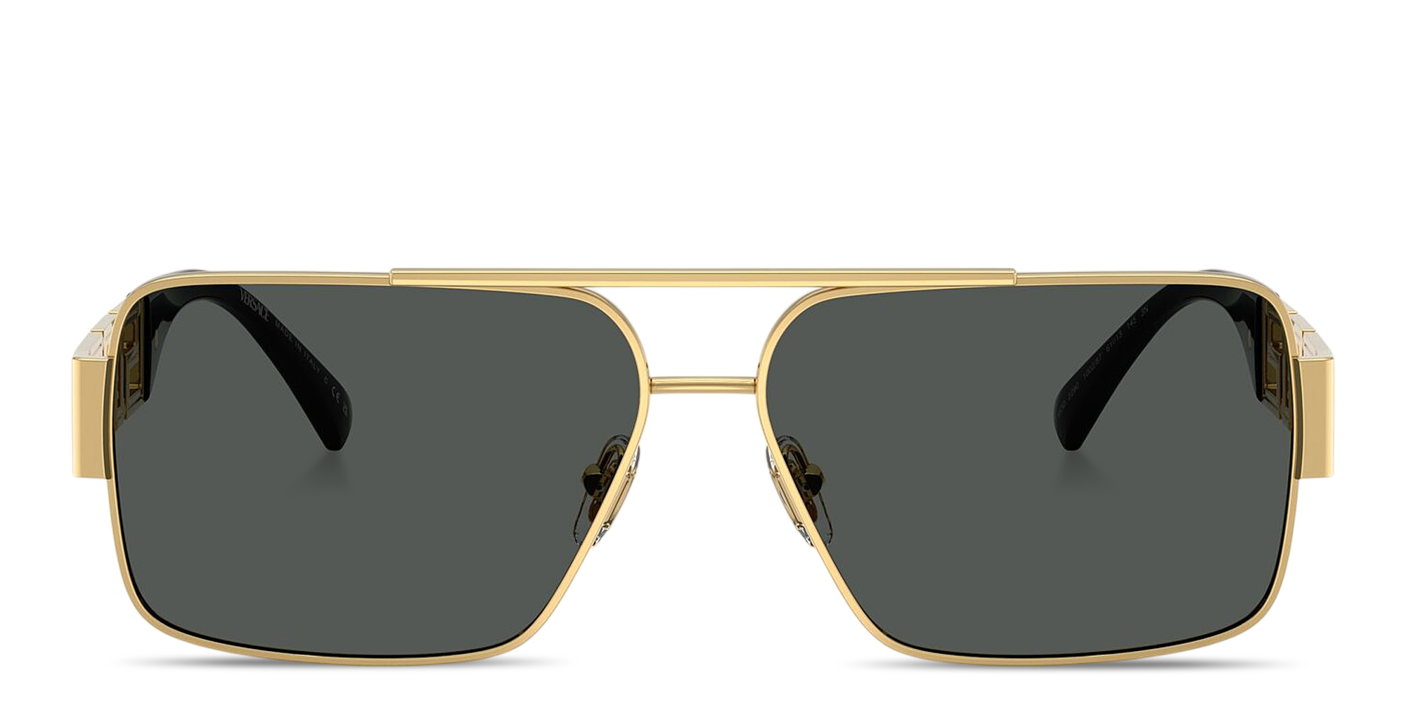 Shop VERSACE Greca Rectangle Sunglasses in Gold online.