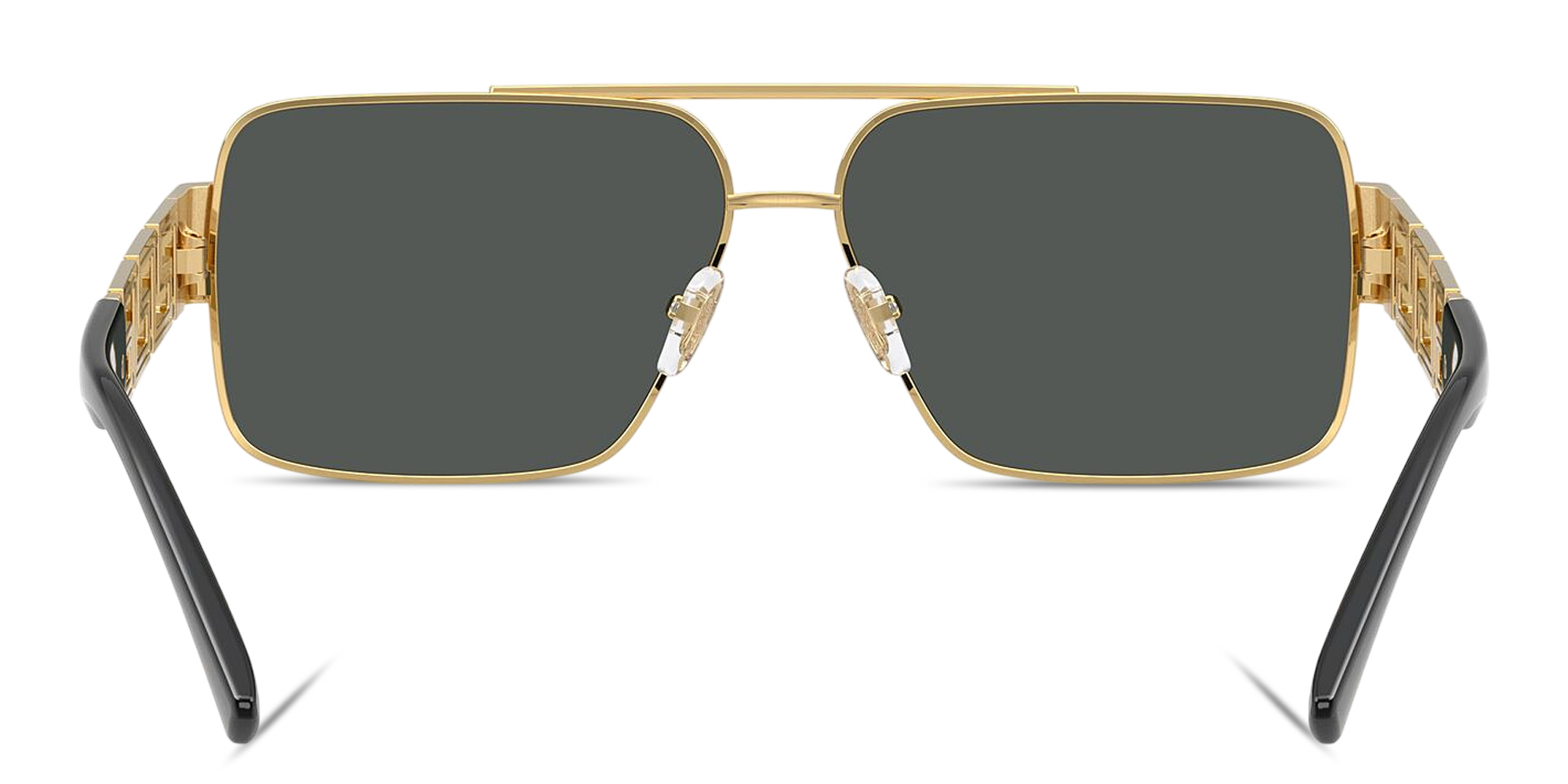 Shop VERSACE Greca Rectangle Sunglasses in Gold online.