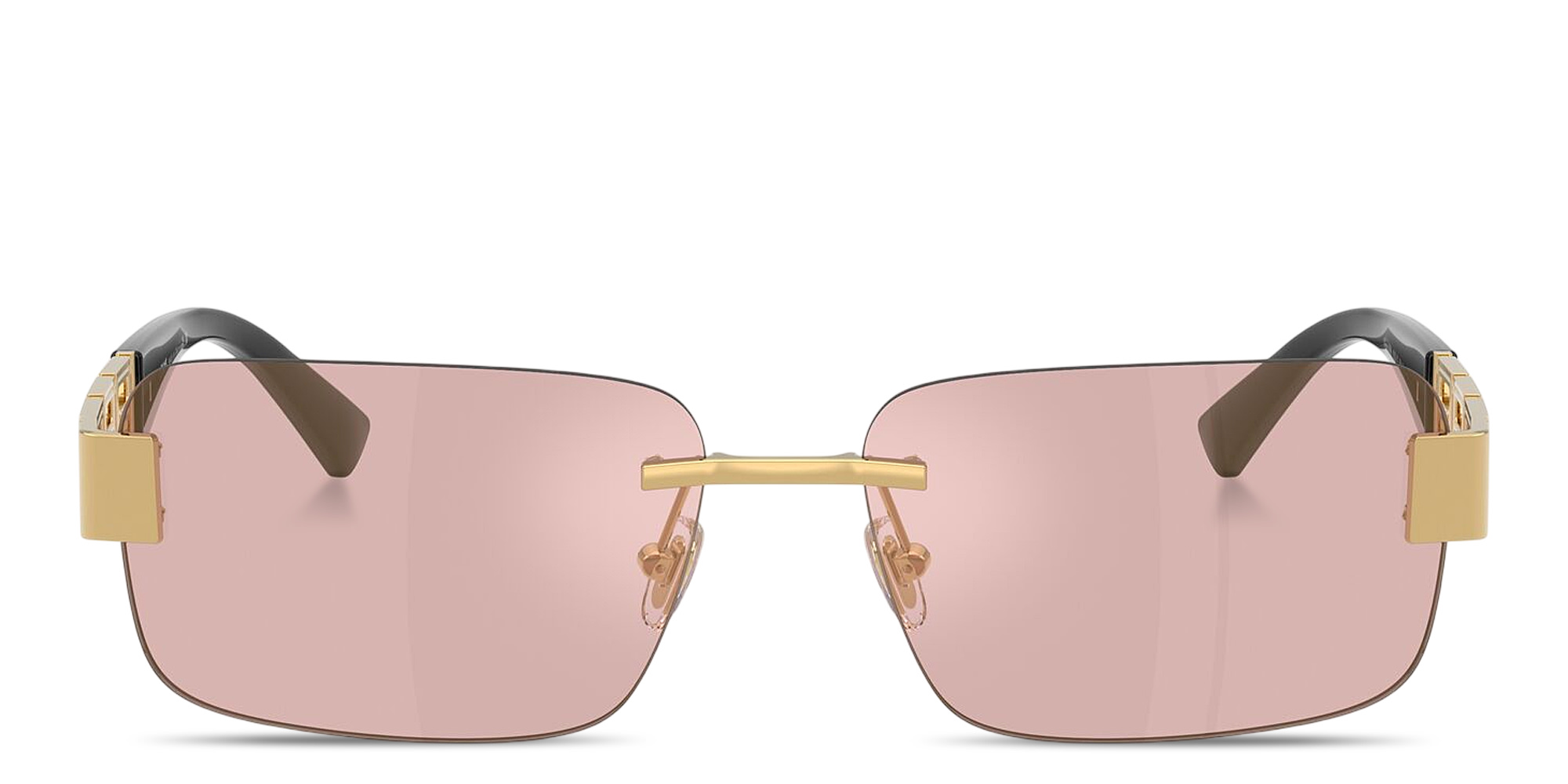 Shop VERSACE Greca Rimless Rectangle Sunglasses in Gold online.