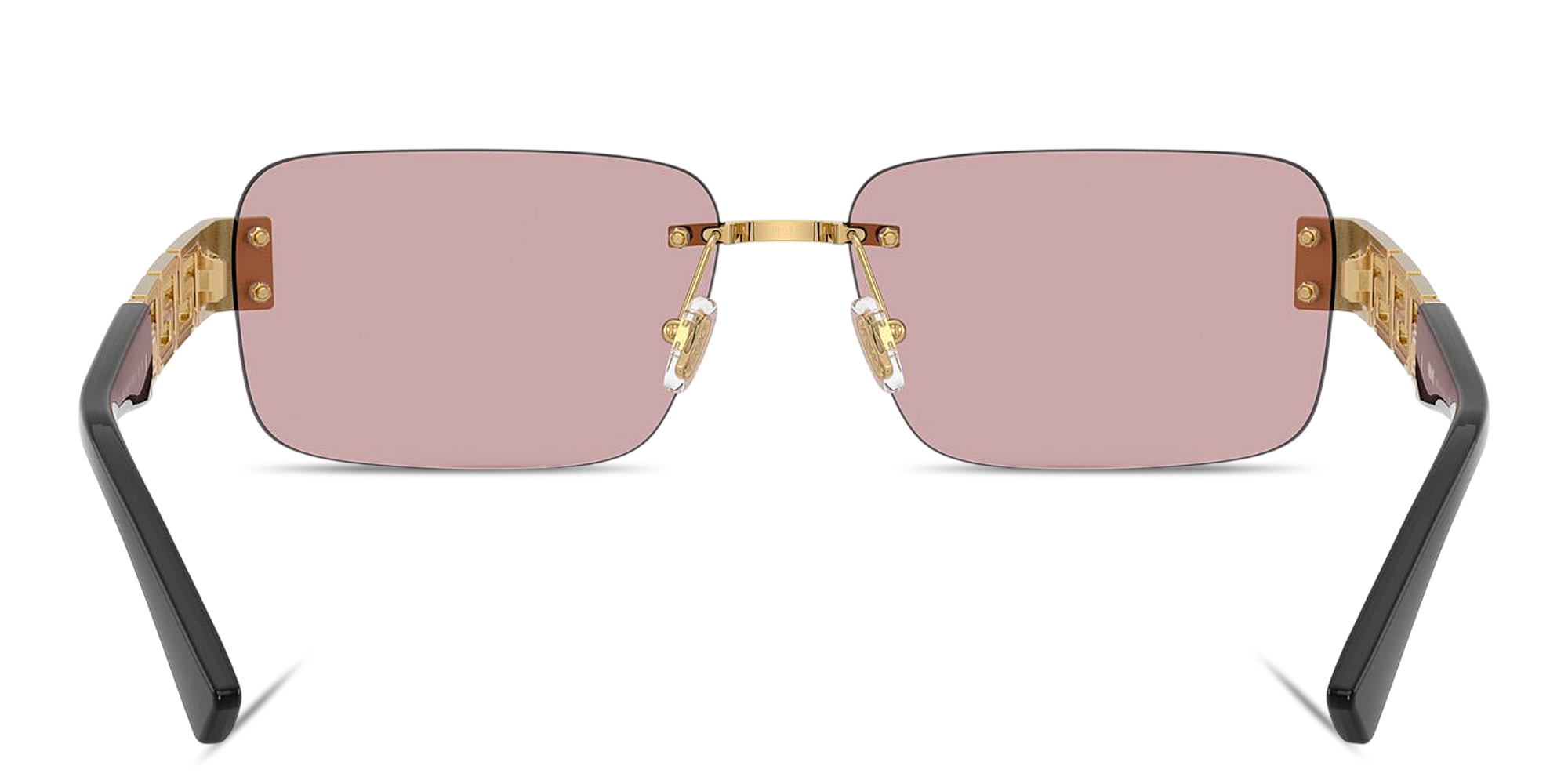 Shop VERSACE Greca Rimless Rectangle Sunglasses in Gold online.