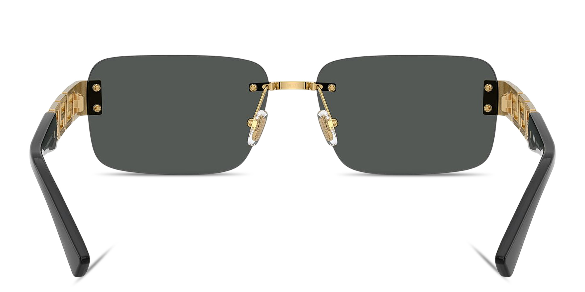 Shop VERSACE Greca Rimless Rectangle Sunglasses in Gold online.
