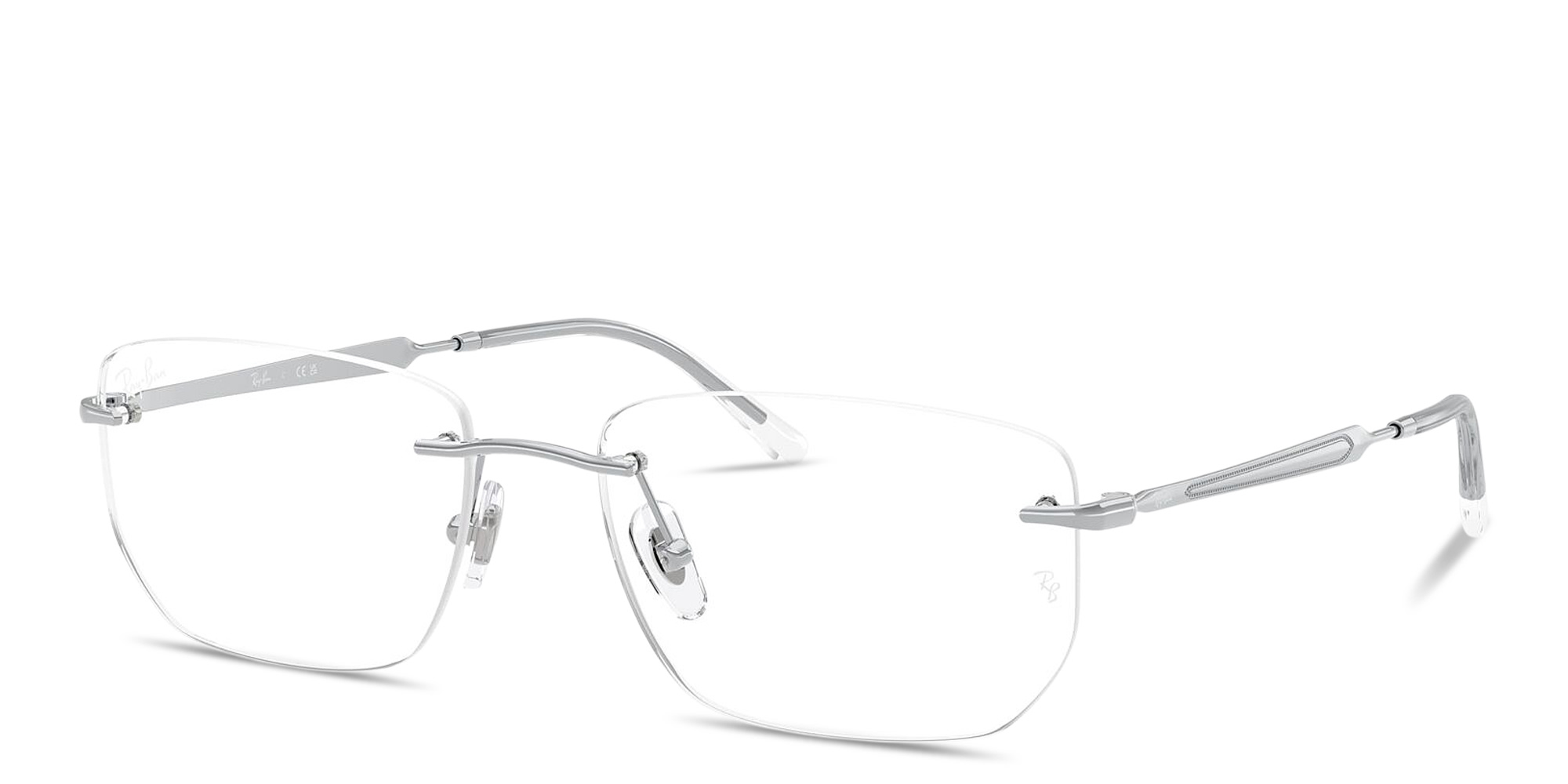 Shop Ray-Ban Optics Unisex Rimless Irregular Eyeglasses in Silver online.