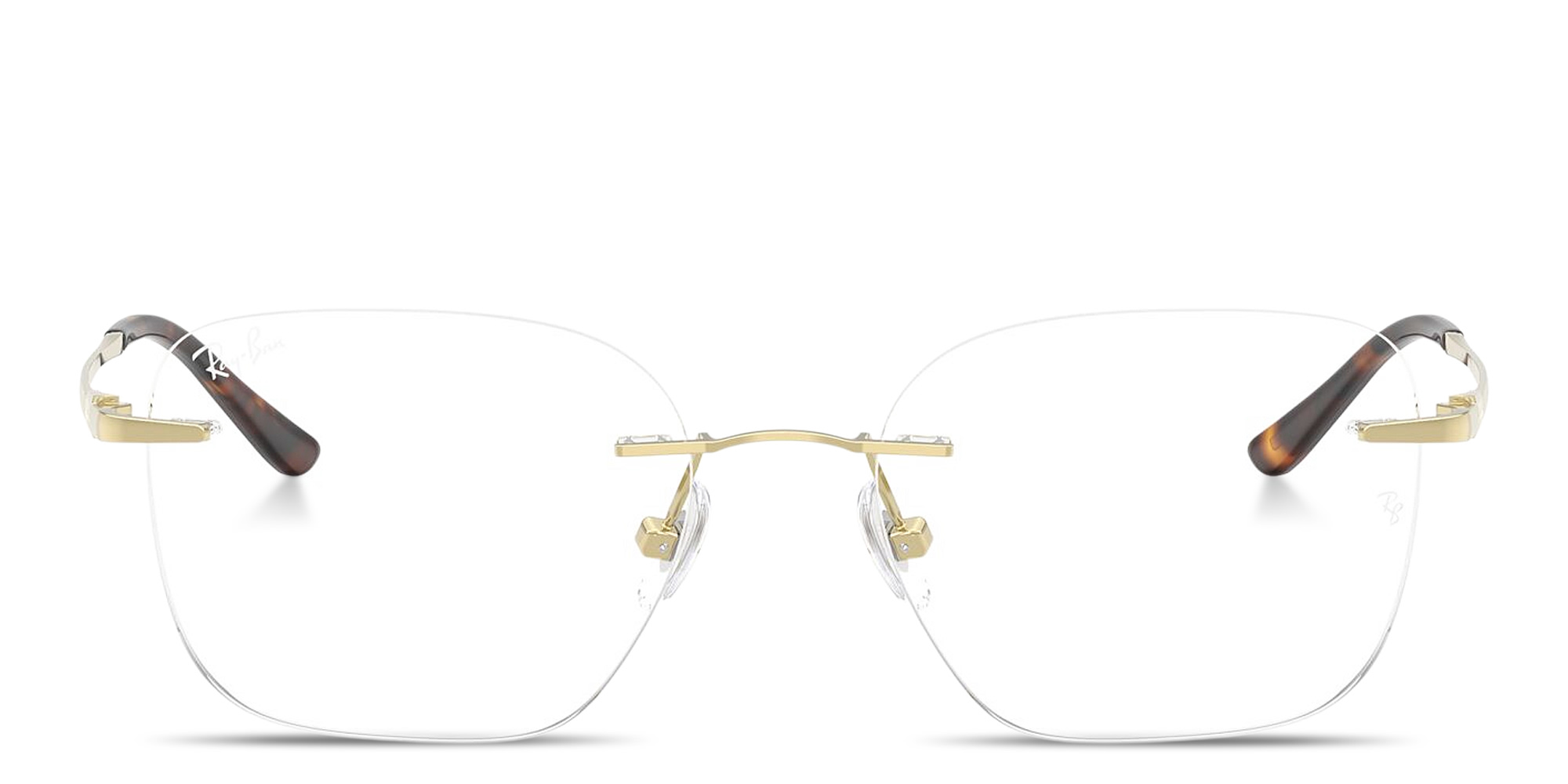 Shop Ray-Ban Titanium Optics Unisex Rimless Square Eyeglasses in Light Gold online.