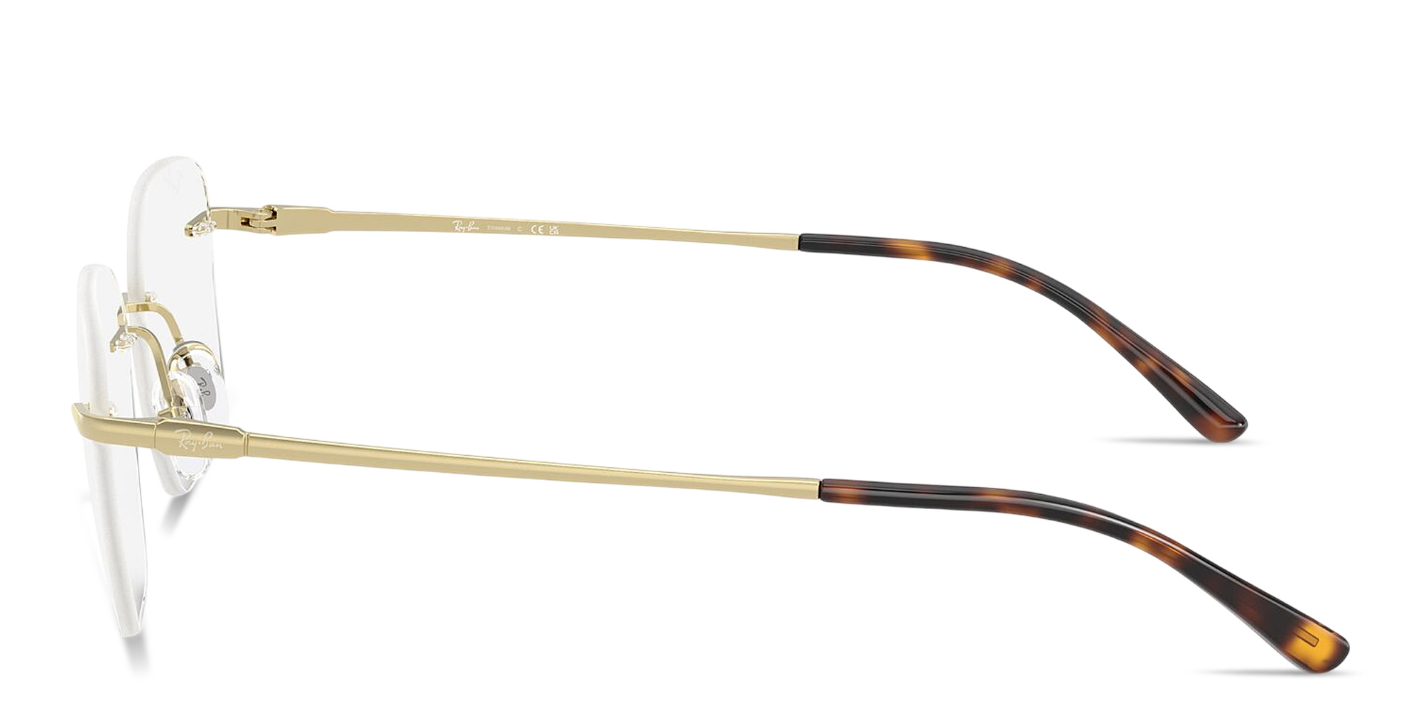 Shop Ray-Ban Titanium Optics Unisex Rimless Square Eyeglasses in Light Gold online.