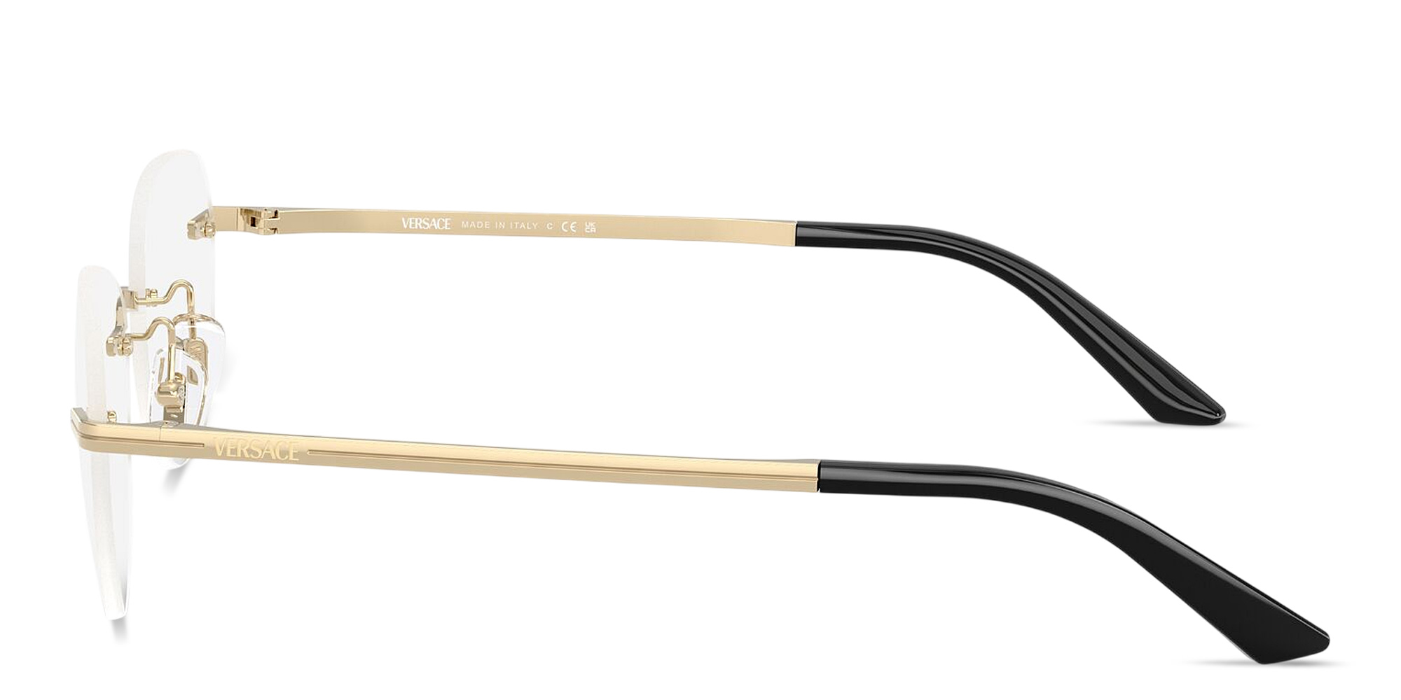 Shop VERSACE Engraved Logo Wide Rimless Irregular Eyeglasses in Pale Gold online.