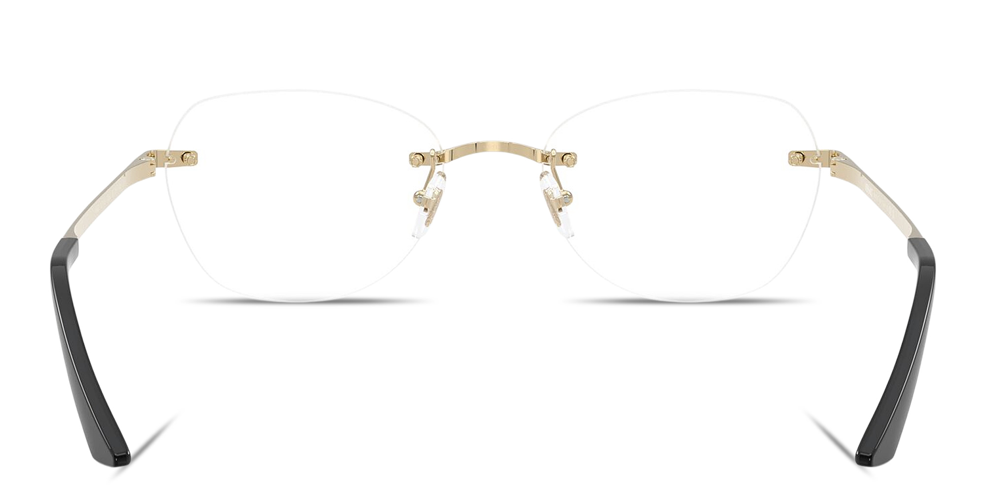 Shop VERSACE Engraved Logo Wide Rimless Irregular Eyeglasses in Pale Gold online.